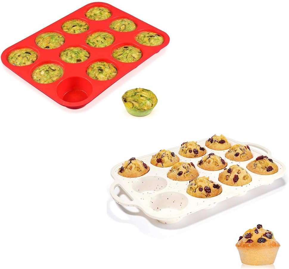 Silicone Muffin Pan Nonstick Cupcake ＆ Metal Reinforced Frame Regular Size Pans Tray for Baking BPA Free -