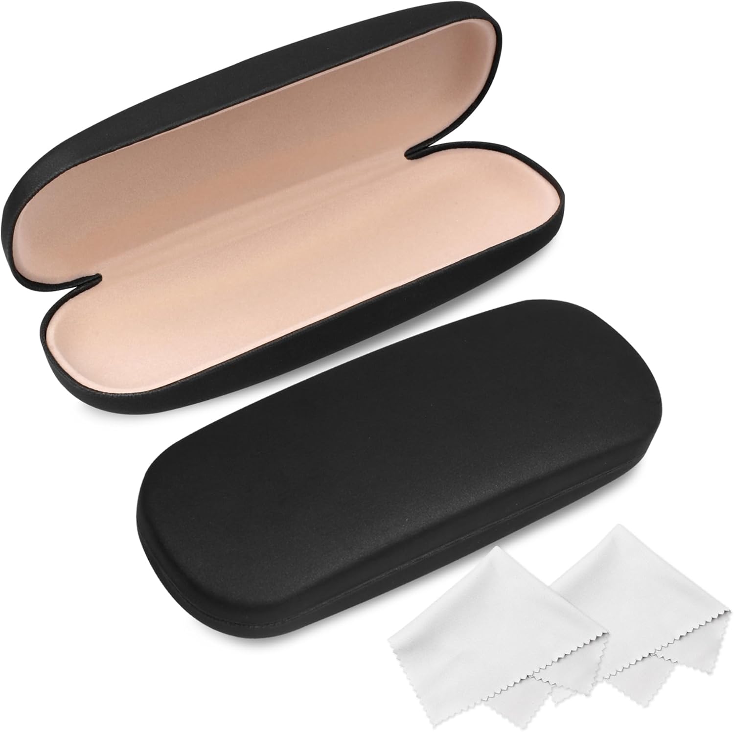 Glasses Case, 2 Pack Eyeglass Case with Cleaning Cloth, Hard Shell Fits Most Black -