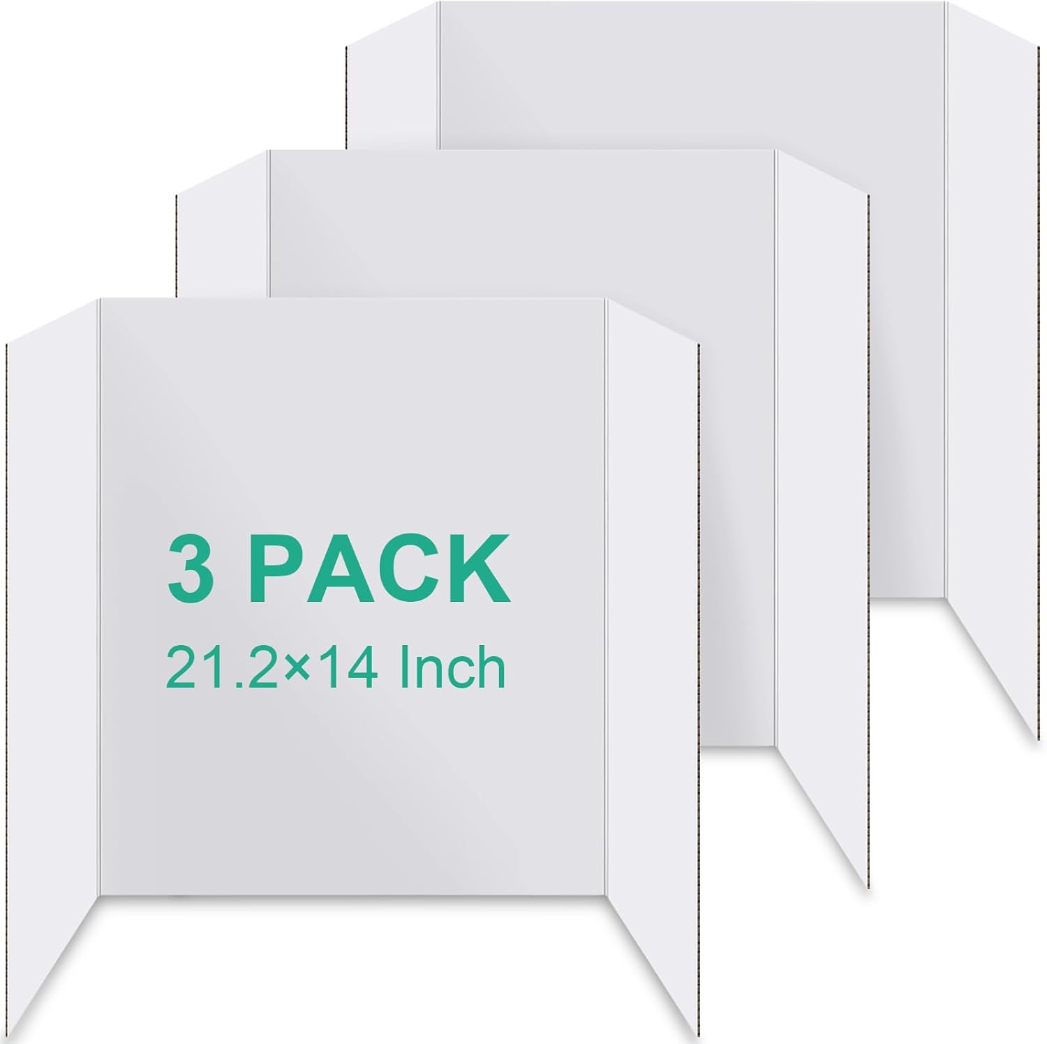 3PCS Trifold Poster Board, 21×14 Inch tri fold Boards, White Corrugated Project Boards for Artwork Showcase, Science Fairs, School Projects, Event Displays, and Business Presentations -