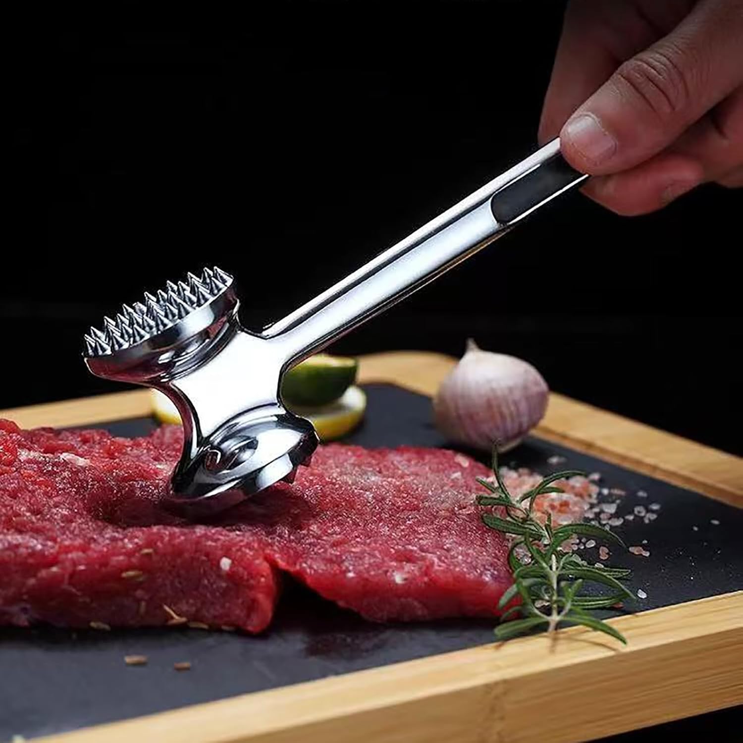 Meat Tenderizer Mallet Stainless Steel, Premium Hammer with Comfortable-Grip Handle, Kitchen for Chicken, Conch, Veal Cutlets, Beef & Steak, Pounder Flattener -