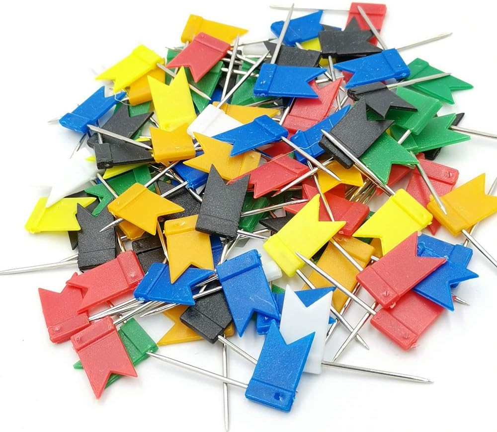 100PCS Map Flag Push Pins,  Colorful Tacks with Steel Points - 7 Colors