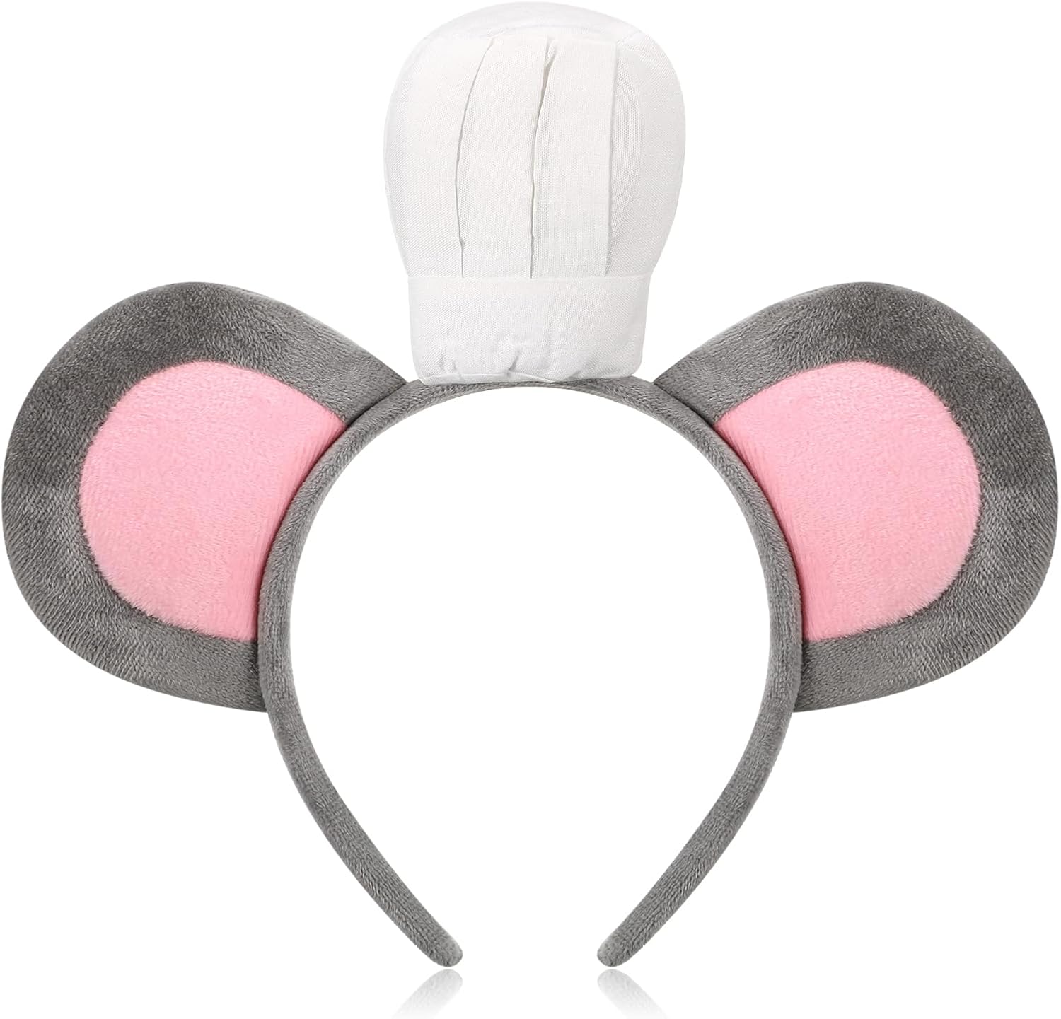 Mouse Headband with Chef Hat Cartoon Costume for Cosplay 100th Day of School Party Decoration Gray -