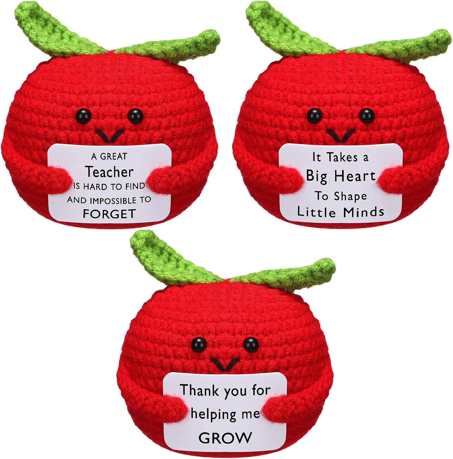 3 Pcs Teacher Appreciation Gifts Easter Gift Positive Flower Handmade Crochet Doll Thank You for Helping Me Grow Teachers Week(Apple) -
