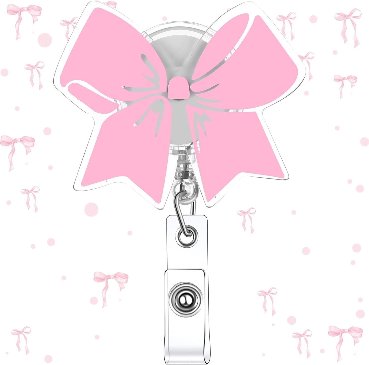 Pink Bow Badge Reel Cute Retractable ID Holder Clip Accessories for Nurses' Day Gift Nurse Office Student Teacher Doctor Coworker Employee CNA RN MA LPN Medical(1 Pcs) -