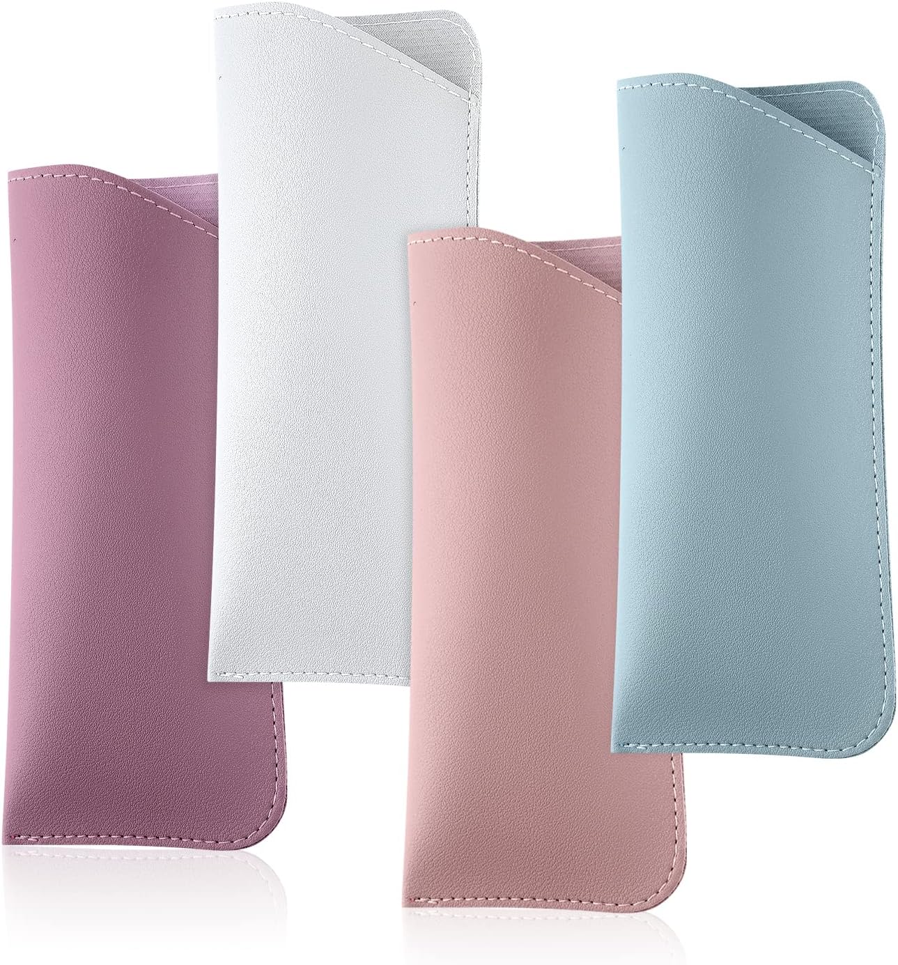 Soft Leather Glasses Cases, 4 Pcs Slim Reading Eyeglasses Case Portable PU Sunglasses Pouch Safety for Women Men 2.8 x 6.8 Inch, Colors -