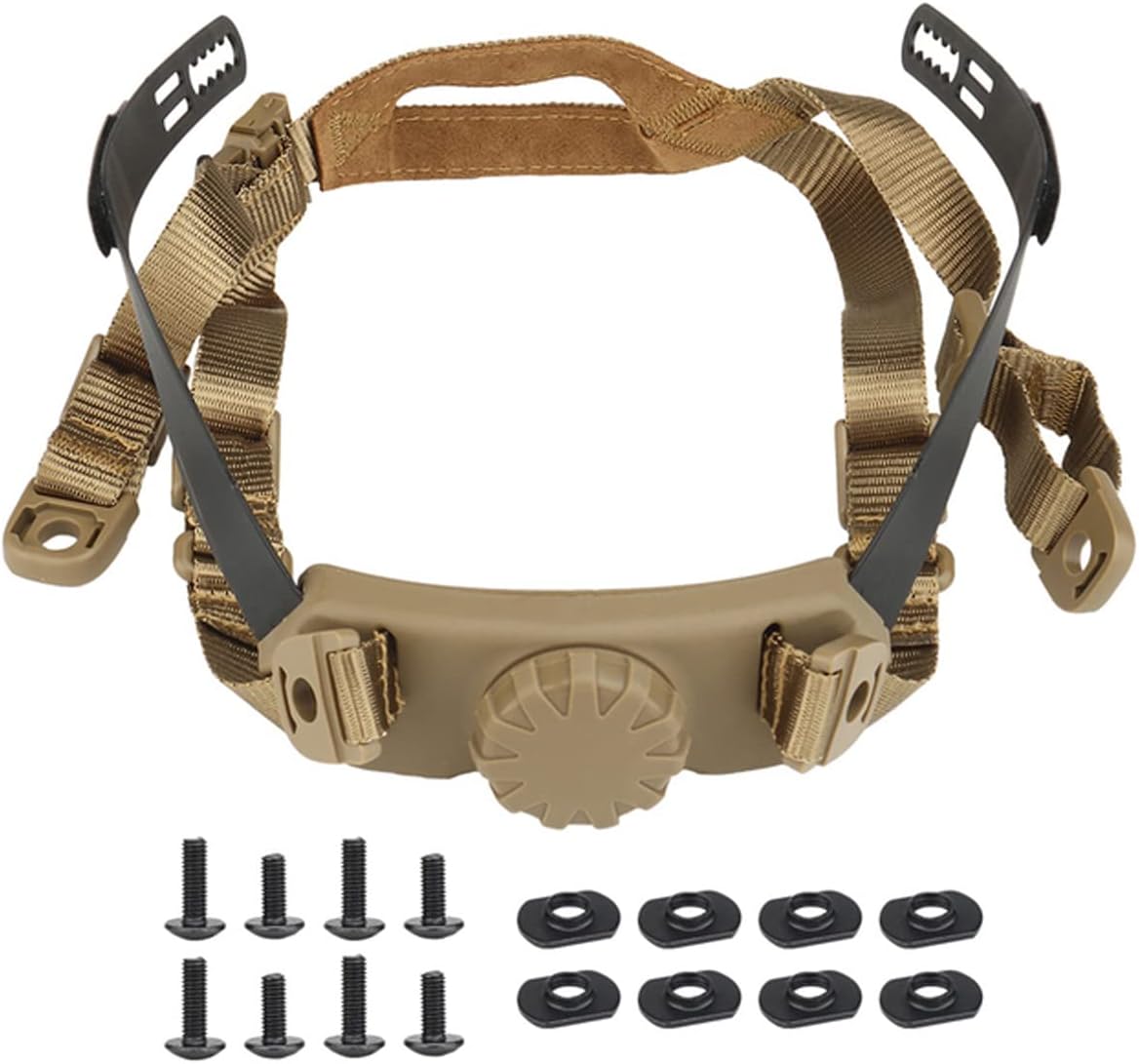 Tactical Helmet Strap Adjustable Chin Inner Suspension System with Bolts and Screws for Fast MICH IBH Airsoft Helmets khaki -