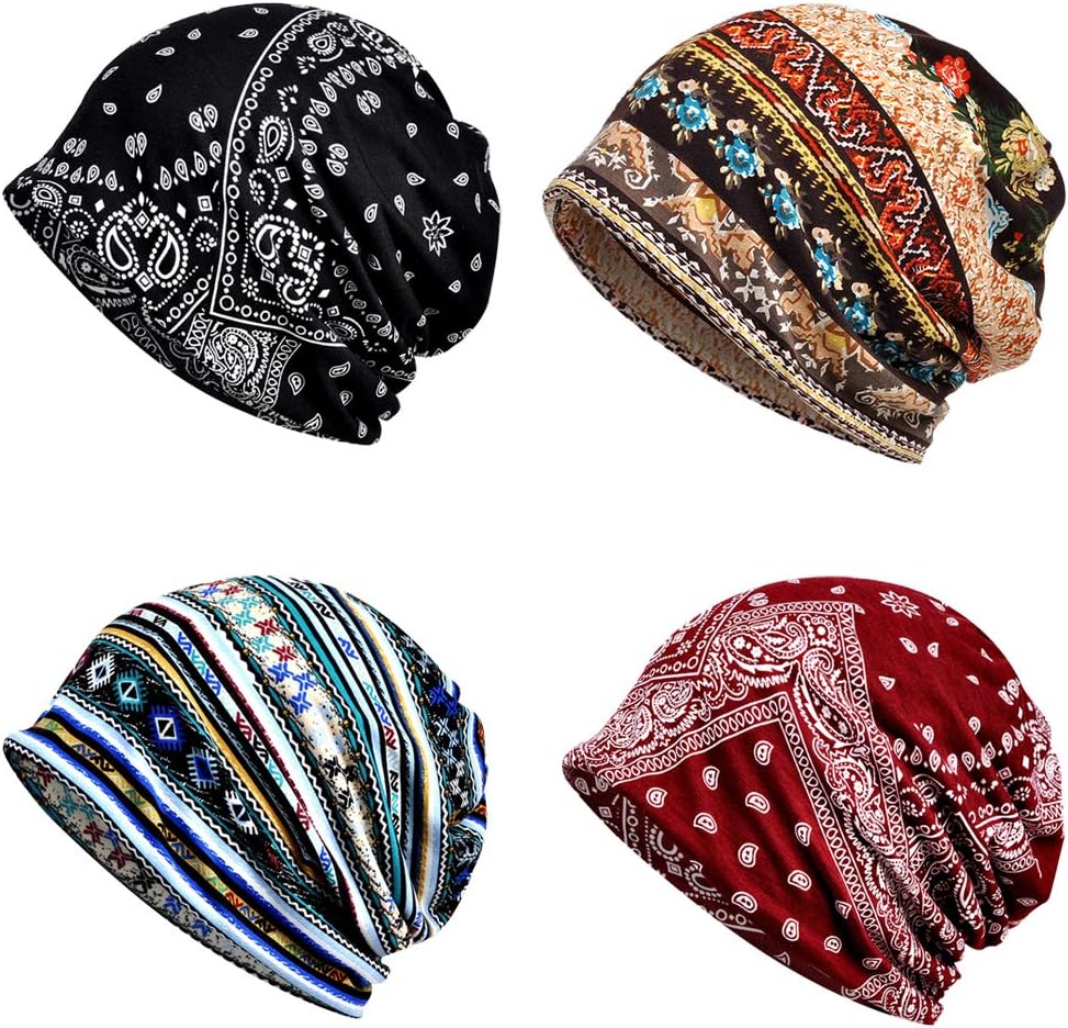 4 PCS Women Baggy Slouchy Beanie Chemo Hat Cap Snood Cancer Headwear Multicolor One Size