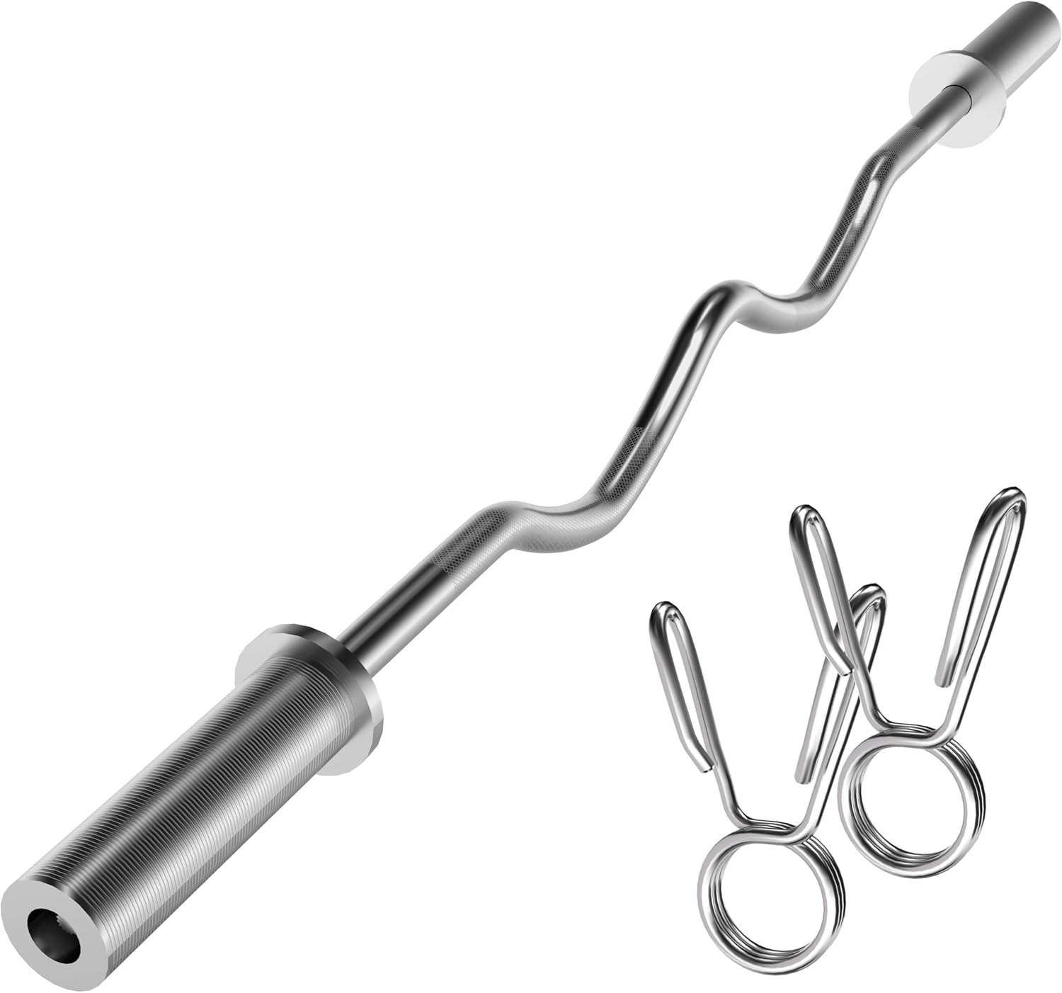 Olympic EZ Curl Bar - 47" Weightlifting Barbell for Bicep Curls & Tricep Extensions Fits 2-Inch Weight Plates 500LB Capacity Chrome with Needle Bearings 2 Spring Collars