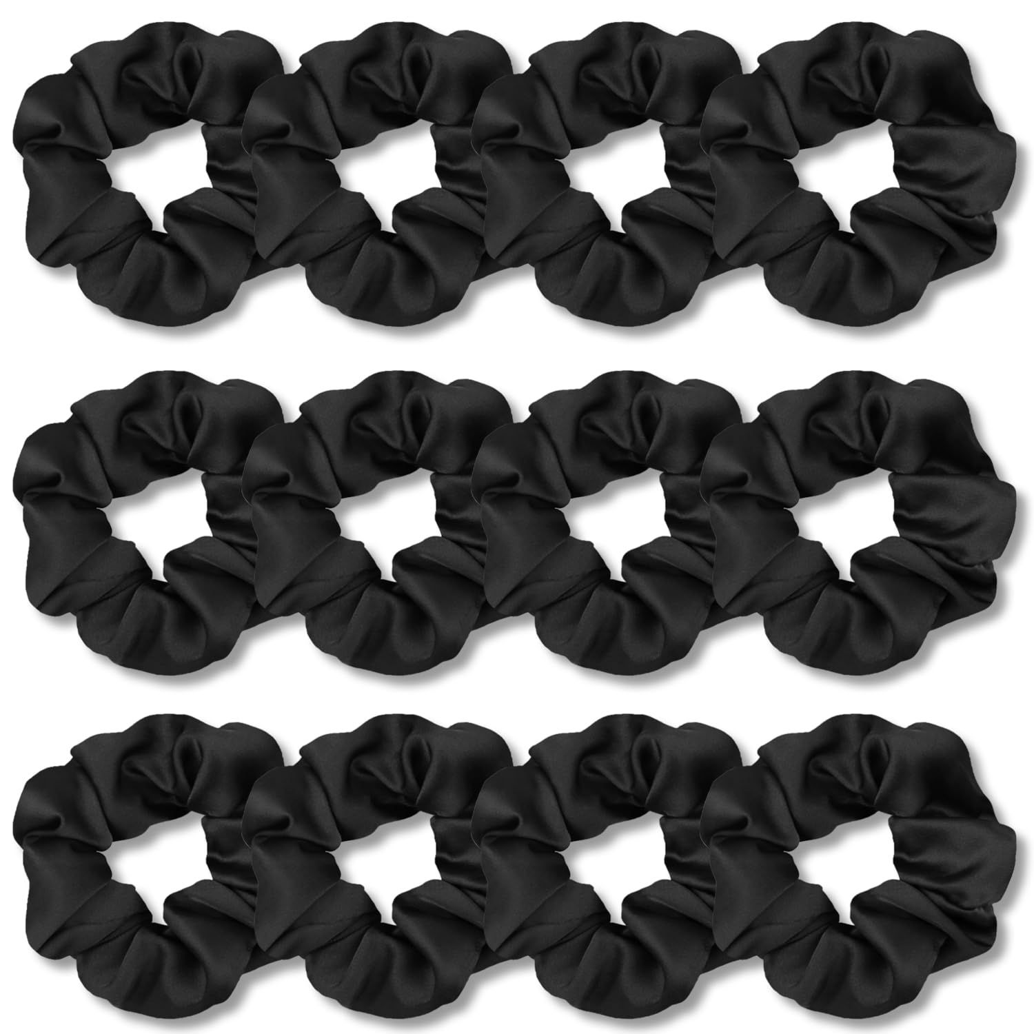 Scrunchies or Hair Sleep, Premium Satin Sot Than Silk or Women Curly Hair, Cute Bands Ties or Girls Thin | Thick Hair Styling, 12 Pack, Black