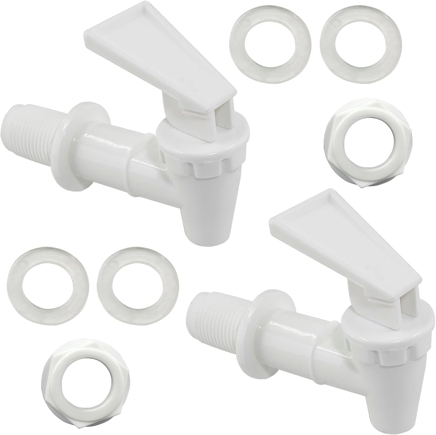 Biaungdo Replacement Water Cooler Faucet Bottle Jug, 2 Sets BPA-Free Plastic Water Spigot Spout Beverage Water Crock Dispenser Tap Set Lever Beverage Pour Dispenser Valve(Milky White)