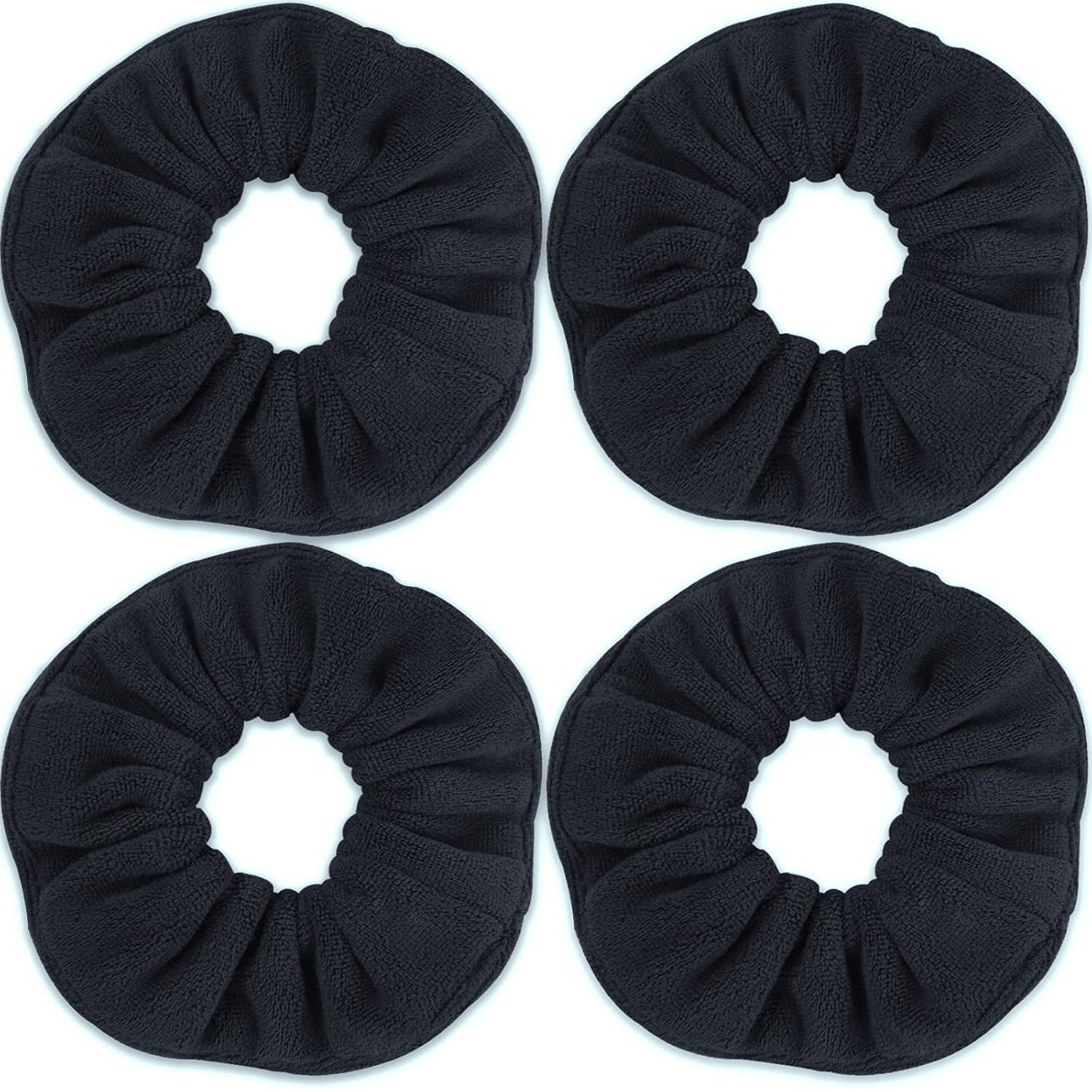 Super Towel Scrunchies or Drying Hair, Absorbent and Sot Microiber or rizz ree, Large Thick Ponytail Holder Wet Hair Accessories or Women and Girls, 4 PCS (Black)