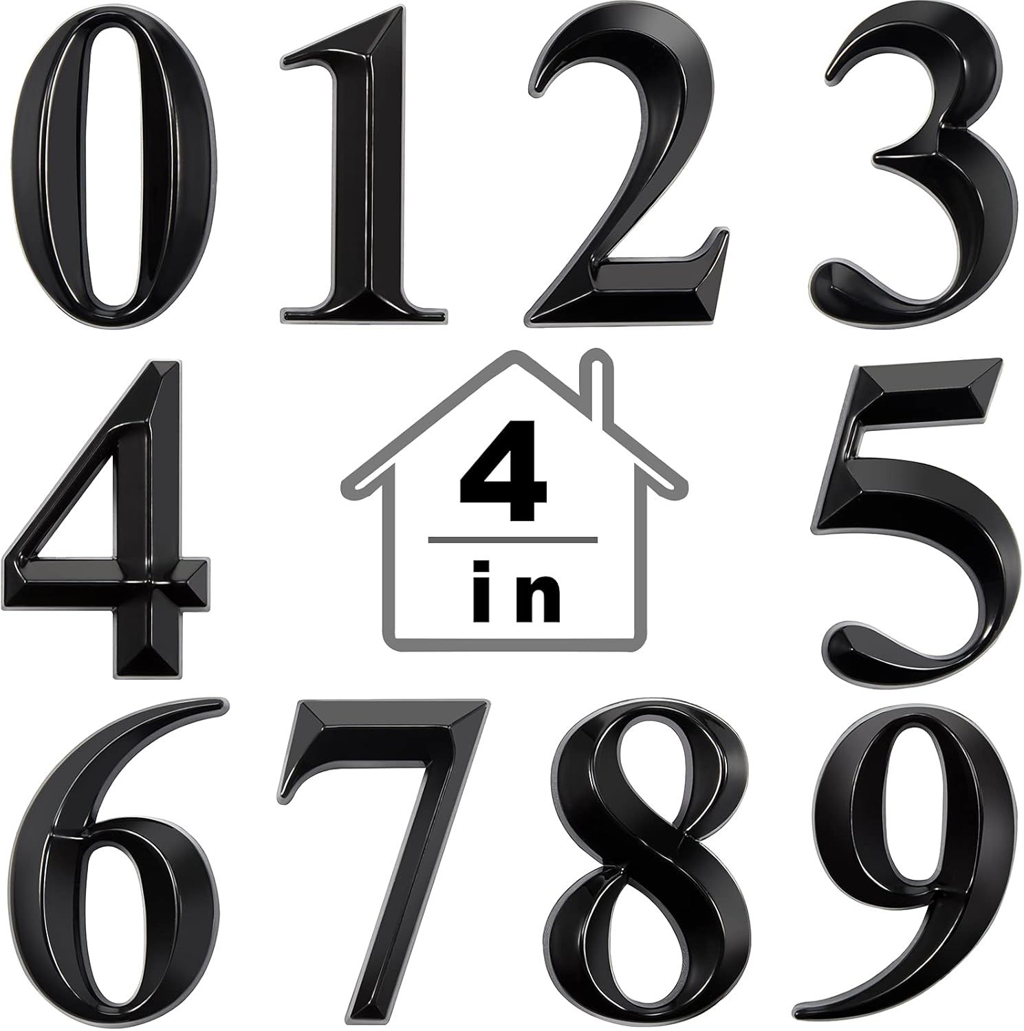 10 Pcs House Numbers 3D Door Mailbox Numbers 0-9 Sel Adhesive House Door Street Address Stickers or, Apartment, Oice, Hotel Room, Mailbox Signs(4 x 2.5 Inches,Black)