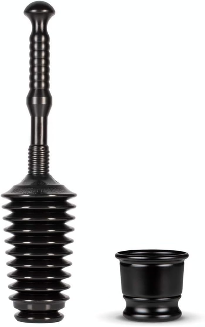 Master Plunger MP500-B3 Heavy Duty Bathroom Toilet Plunger Kit with Short Bucket/Caddy. Equipped with Air Release Valve, Black
