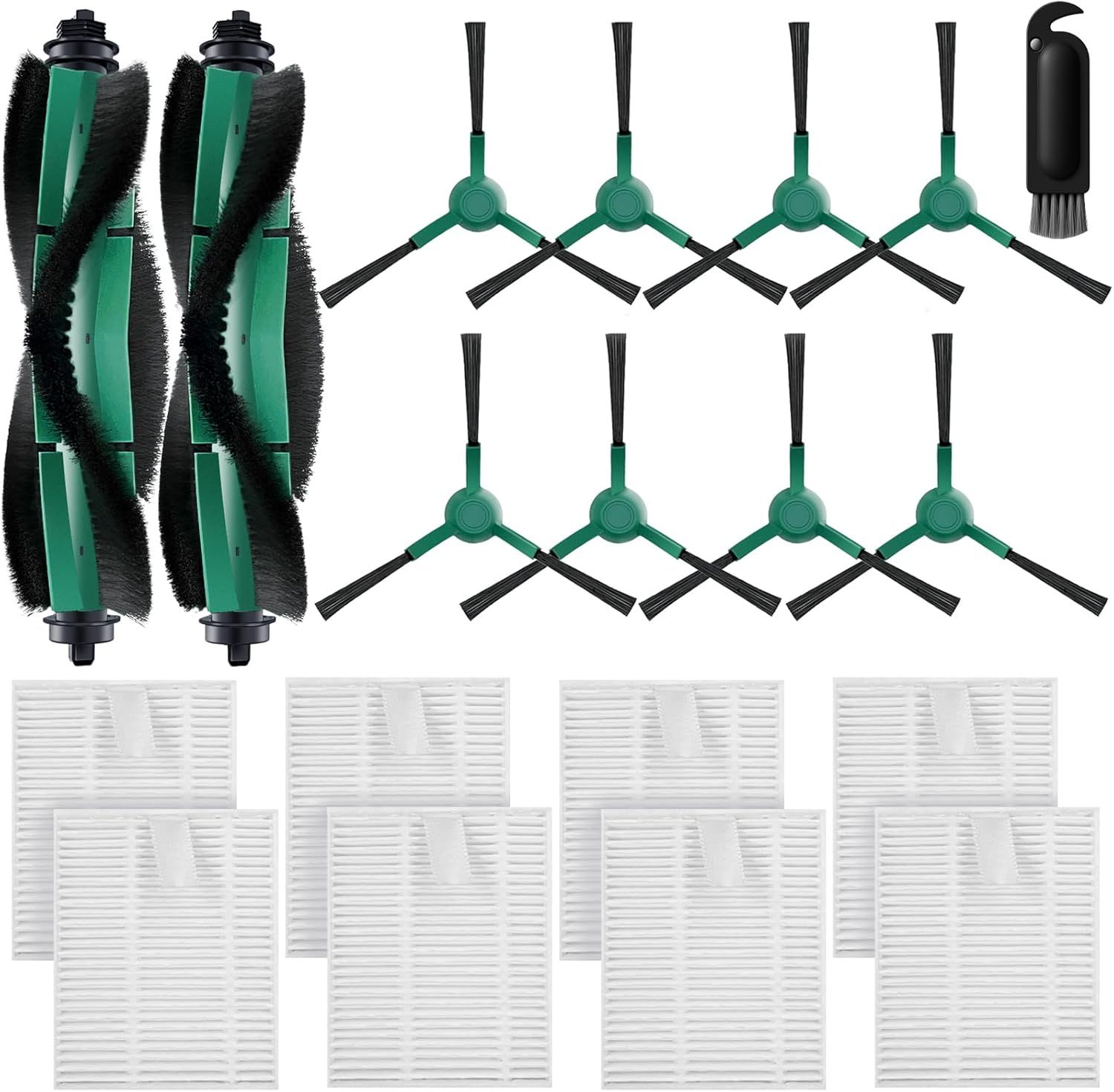 Accessories Kit Compatible with iRobot Roomba 104/105 Vac & Combo, Essential Q0120, Q0520, Y0110, Y0140, Q011 Robot Vacuum Replacement Parts,2 Main Brush, 8 Side Brush, 8 HEPA ilter (18 Pack)