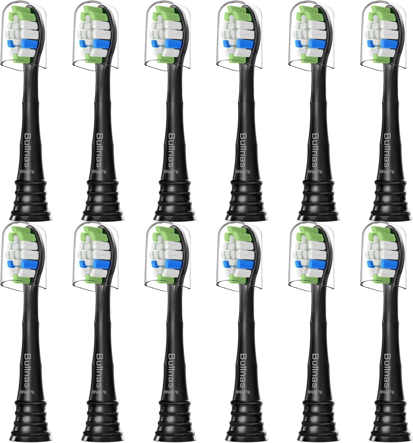 Replacement Brush Heads Compatible with Philips Sonicare ProtectiveClean 6100, 5100, 4100 Electric Toothbrush, W Toothbrush Head or Sonicare 6062/95, Black, 12 Count