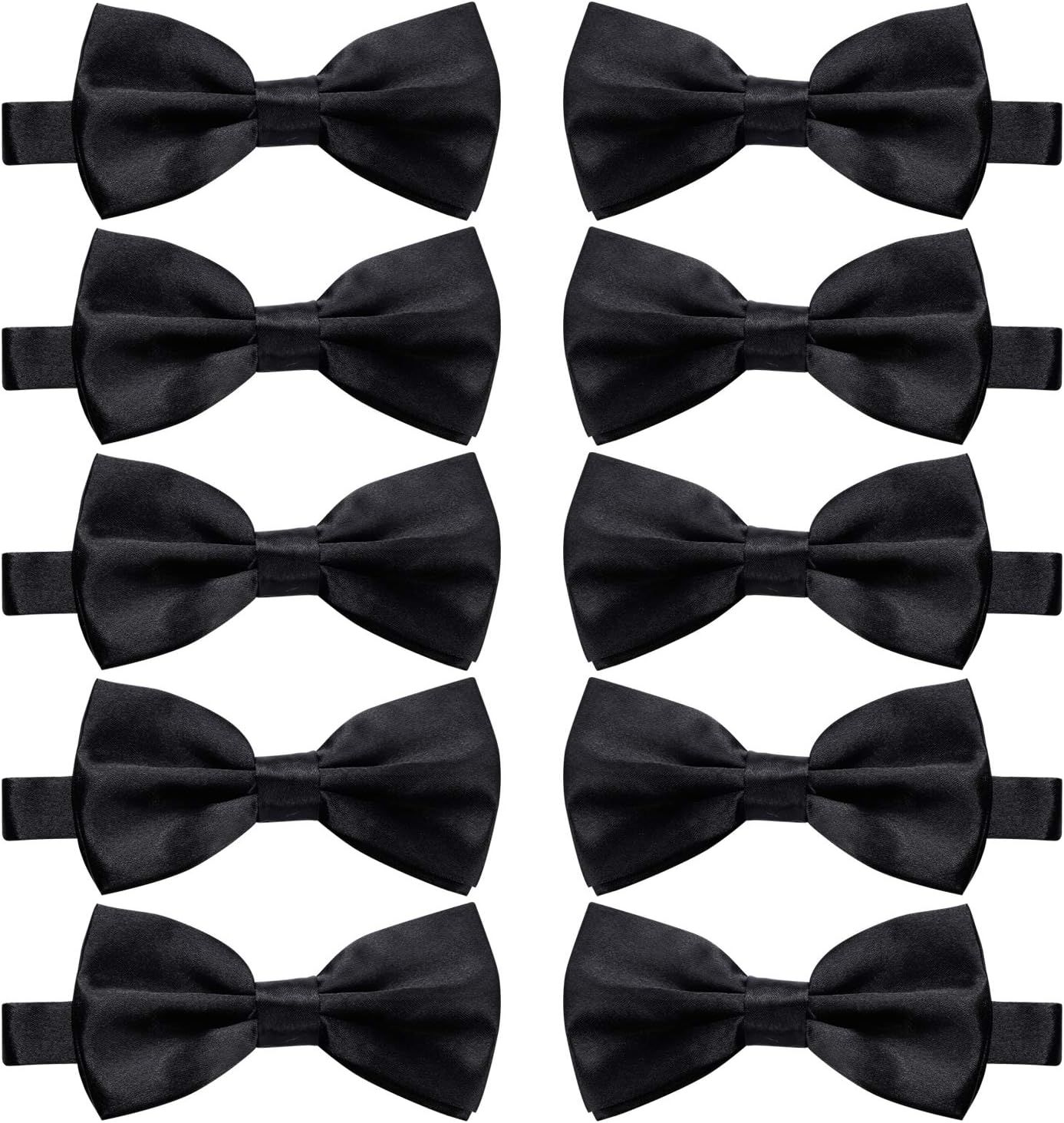 10 Pcs Elegant black Pre-tied Bow ties Formal Tuxedo Bowtie Set with Adjustable Neck Band,Gift Idea For Men And Boys