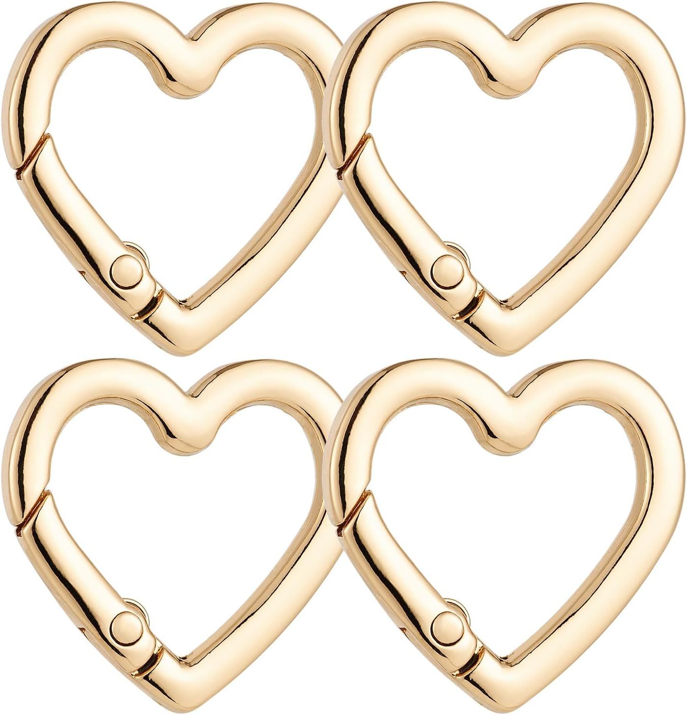 4 Pcs Heart Shaped Keychain Clip, Zinc Alloy Cute Heart Carabiner, Small Craft KeyringSpring Snap Clasp Hook for Camping Hiking Fishing Traveling