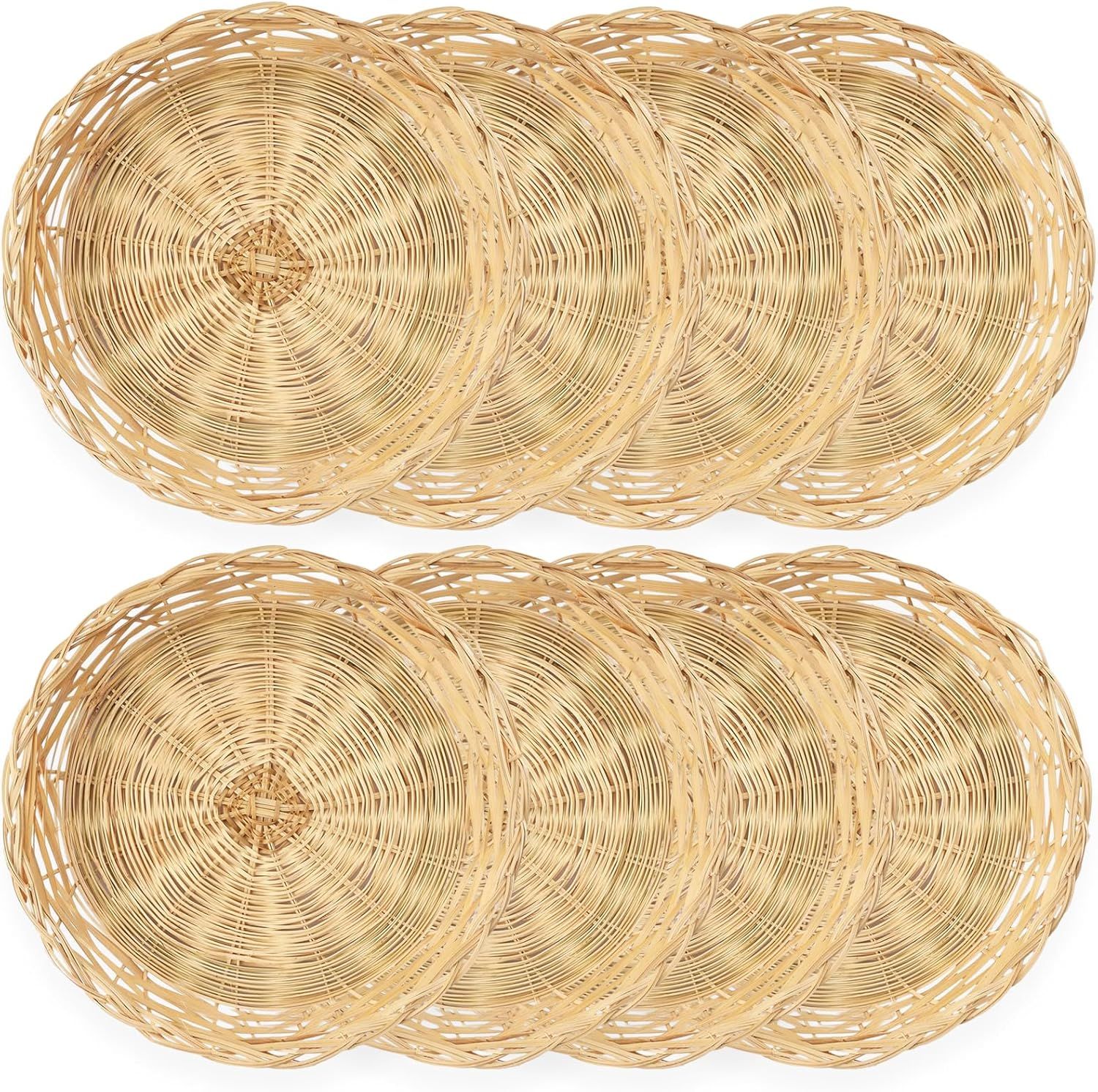 8 Pack Bamboo Paper Plate Holders, 10 Inches Reusable Wicker Charger Plates for Dinner Plates Natural Hand Woven Wicker Paper Plate Baskets for Home Party Daily Dinning Picnic