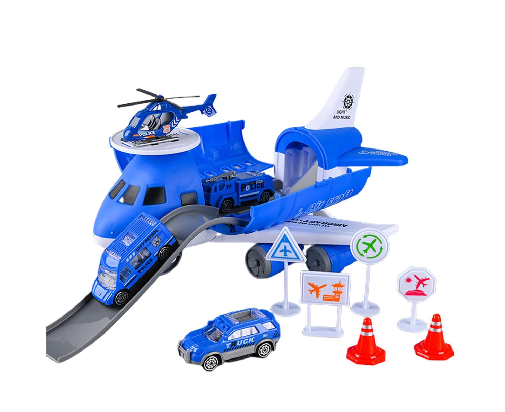 1 Set Airplane Toy High Stability Long Slides Broken-Proof Inertia Airplane Large Storage Transport Aircraft Vehicle Toy for Boy and Girl Blue