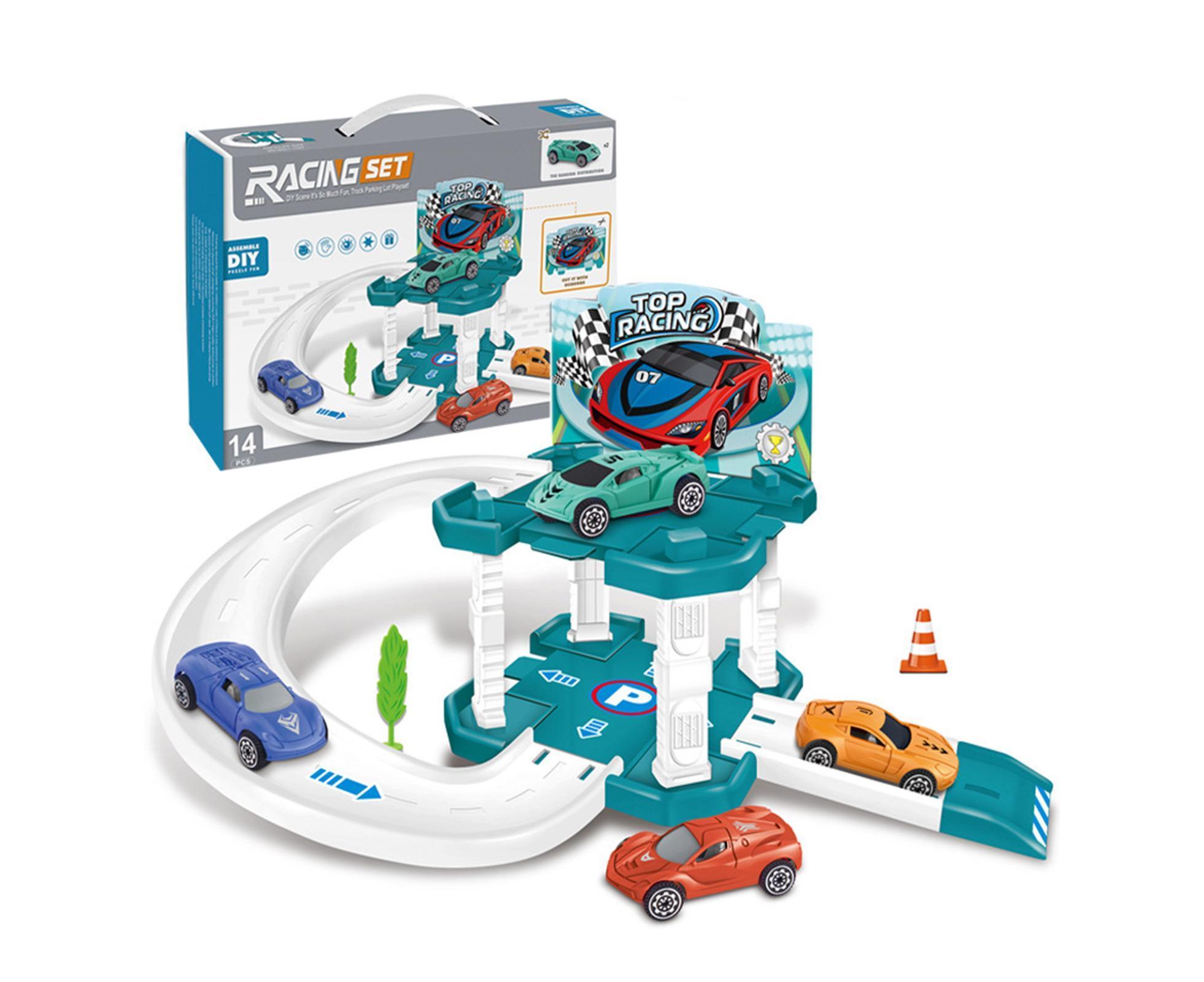 1 Set Assembled Car Playset 360 Rotation DIY Scenes Educational Toy Gliding Rail Car Toy Playset Parking Lot Toys Boy and Girl Gift