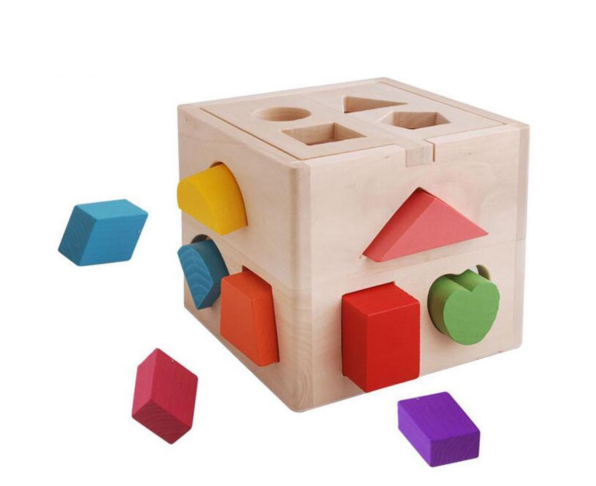 All Wooden Cubes Educational Toy Puzzle Plug-In Box For Babies And Boy and Girls; Wooden Toys Train Motor Skills