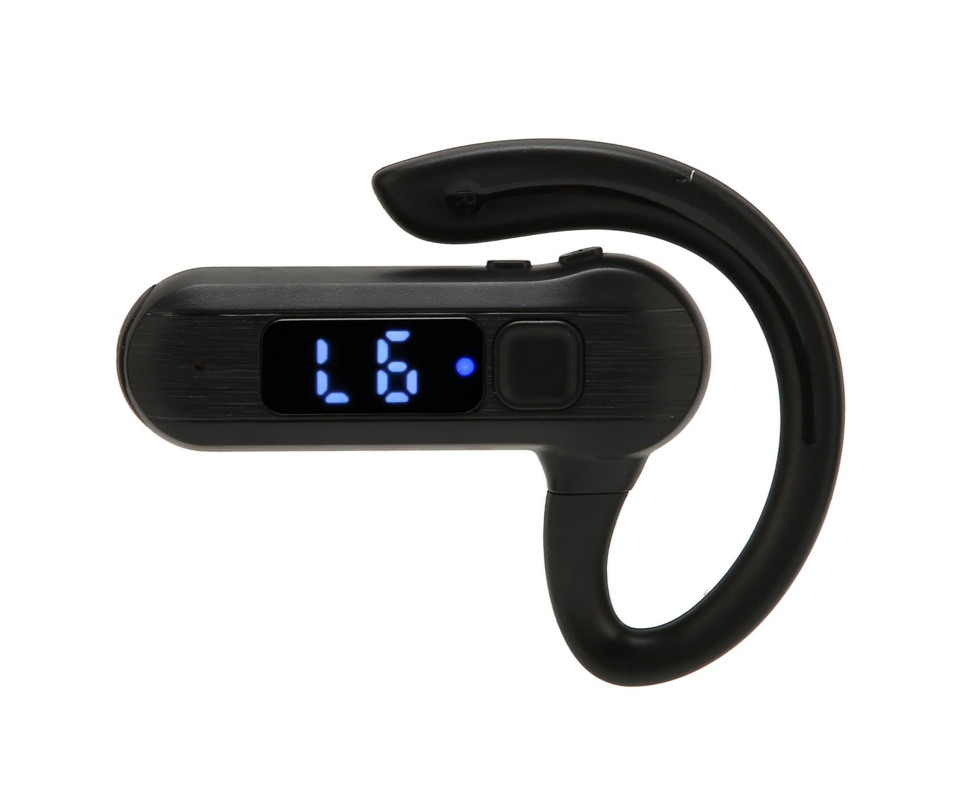 Single Ear Bone Conduction Headset Digital Display Voice Control Answering Wireless Earphone for Sports Business Black