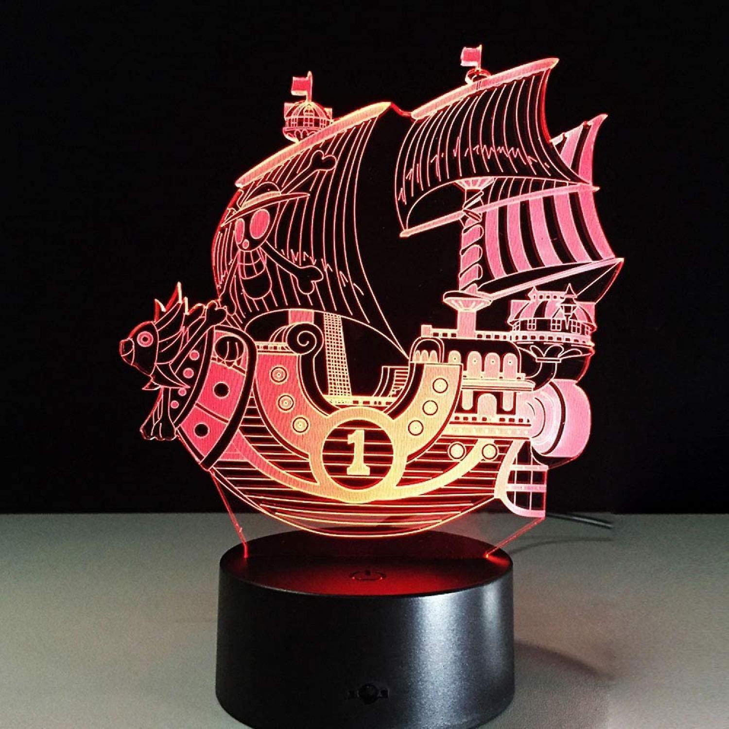 JUSTUP 3D Pirate Ship Nightlights 3D LED Night Light Table Desk Optical Illusion Lamps 7 Color Changing Lights for Girls babies babies Boys and Room Decor