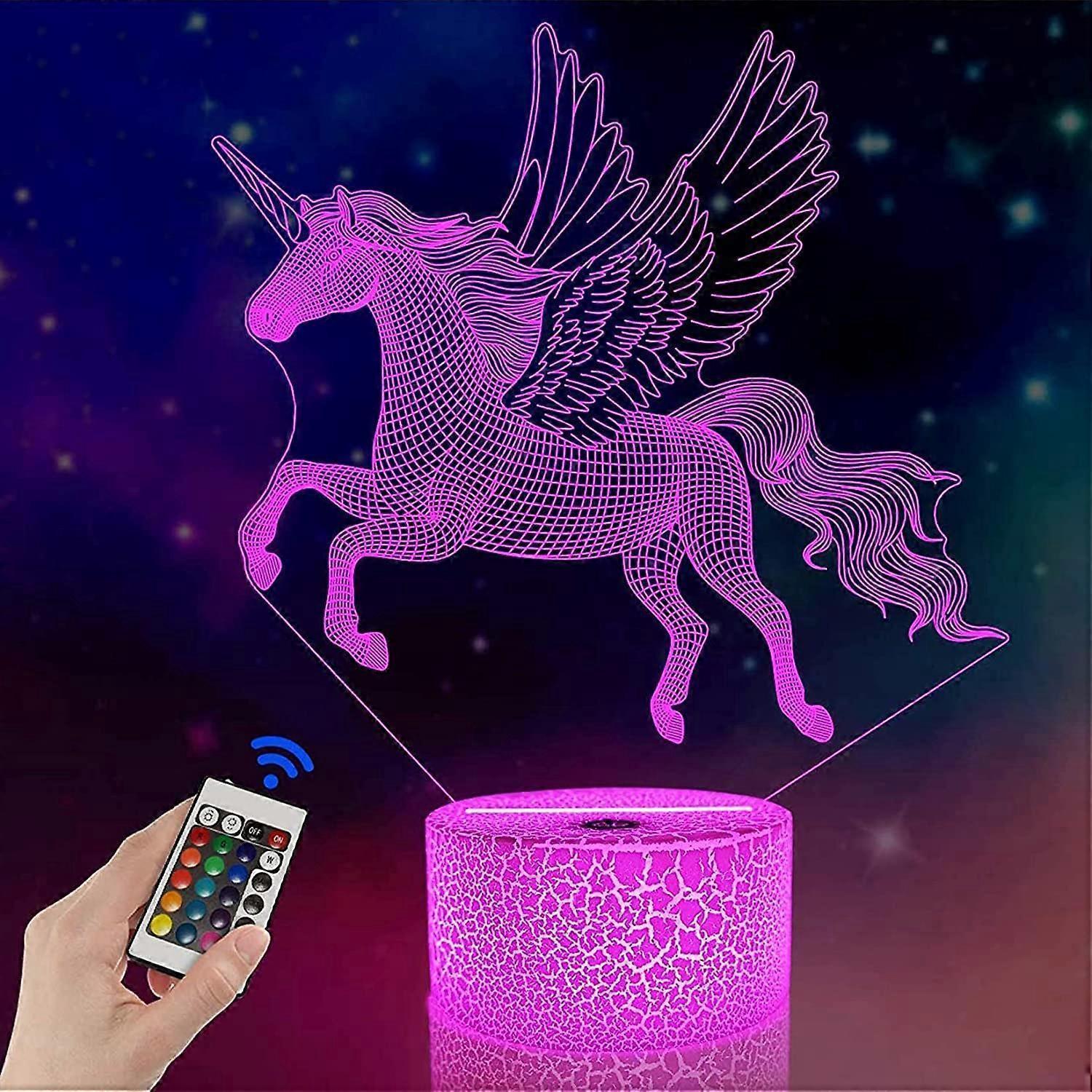 Unicorn Gifts for Grils3D Illusion Night Light Bedside Lamp wtih Remote Control 16 Colors Changing Dim Function