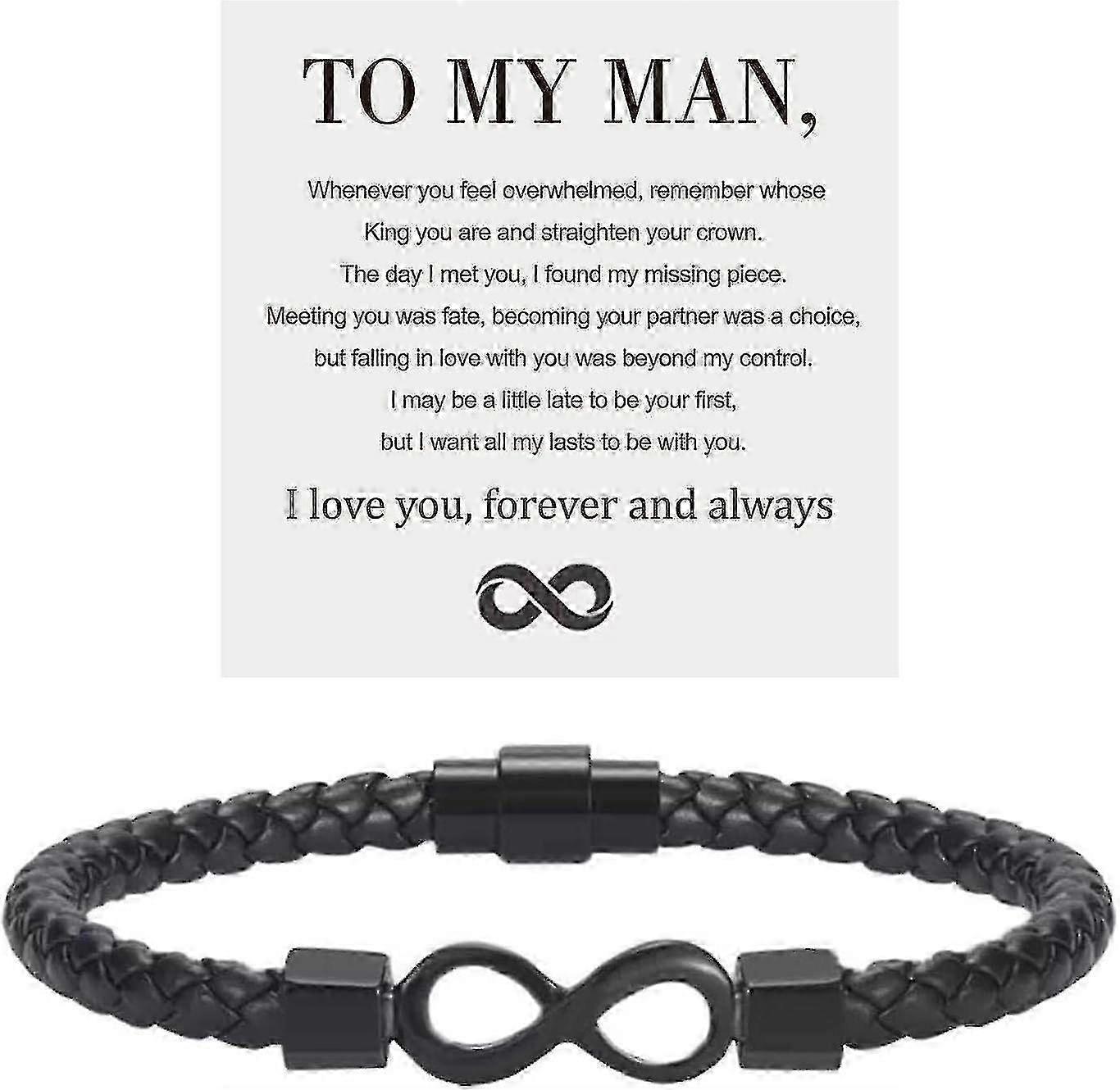To My Man, Infinity Leather Bracelet Husband Gifts From Wife I Love You Forever And Always Bracelet Boyfriend Anniversary Birthday Christmas Fathers G
