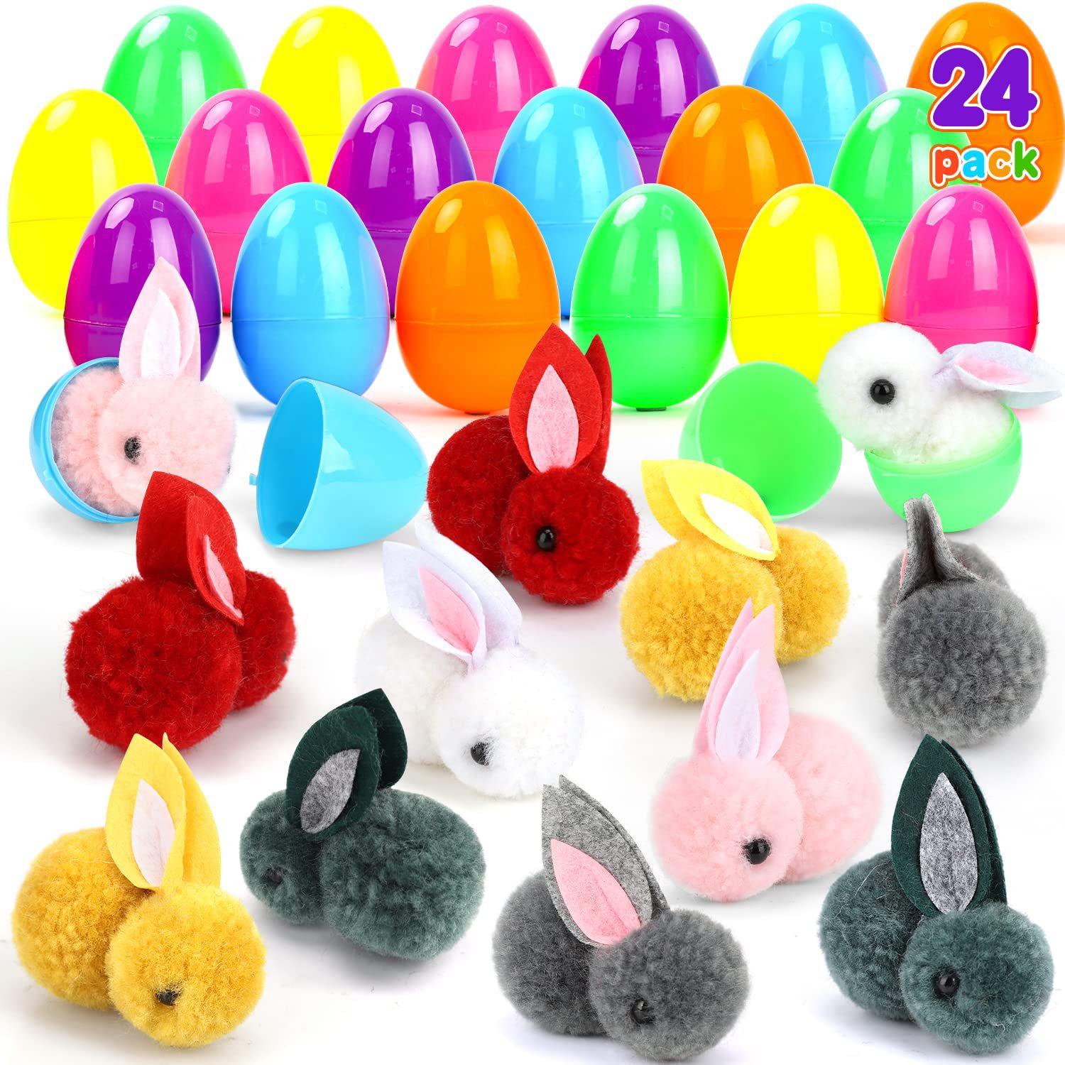 24pcs Prefilled Easter Eggs, Rabbit Toy Filled Easter Eggs, Easter Toy Holiday Basket Stuffers