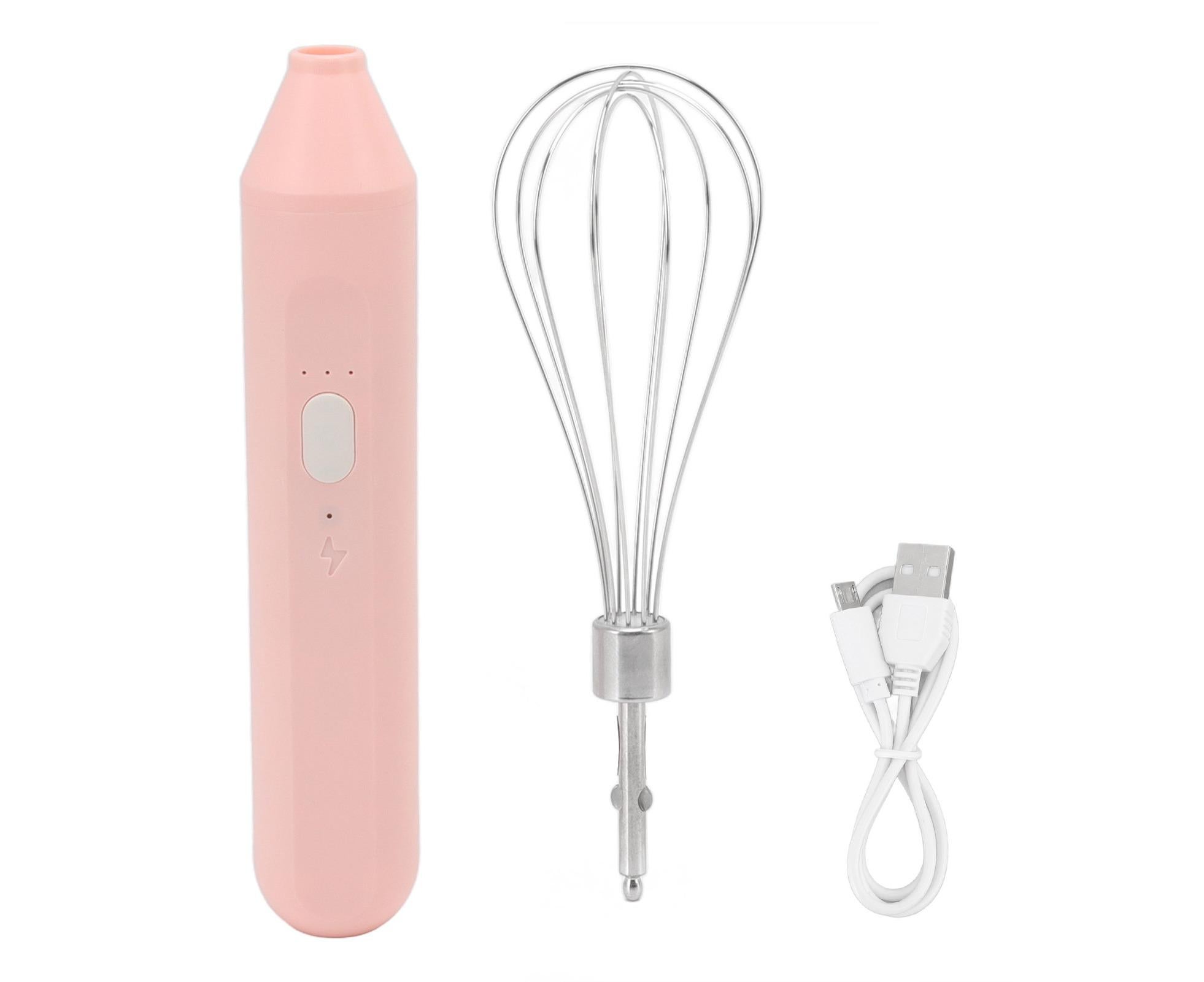 Electric Egg Beater, USB Charging Milk Frother, Portable Cordless Drink Mixer with Stainless Steel Whisk, Pink