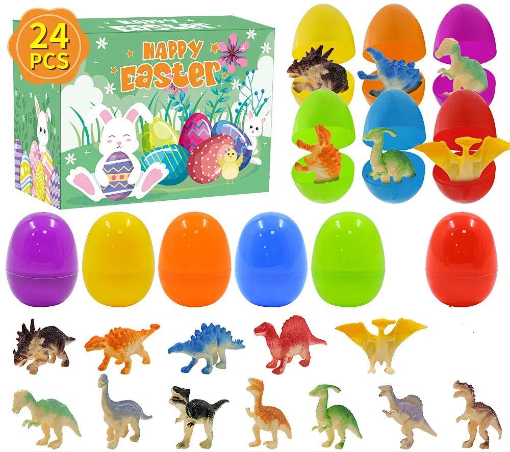 24pcs Prefilled Easter Eggs, Dinosaurs Toy Filled Easter Eggs, Easter Toy Holiday Basket Stuffers