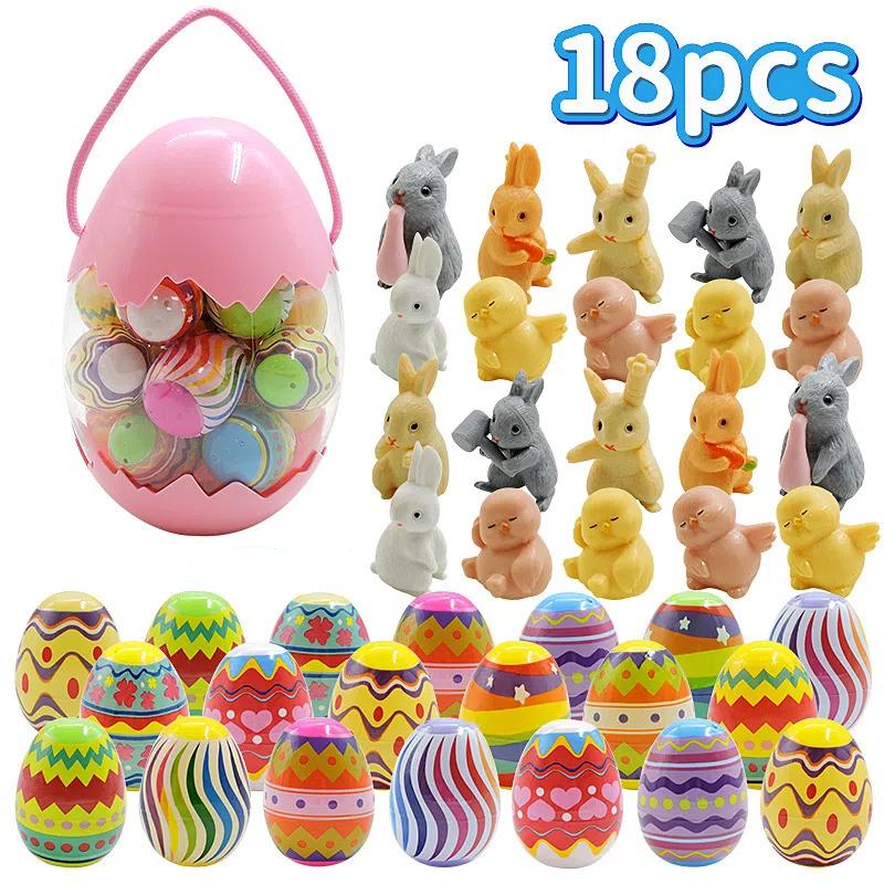 18pcs Prefilled Easter Eggs, Rabbit Toy Filled Easter Eggs, Easter Toy Holiday Basket Stuffers