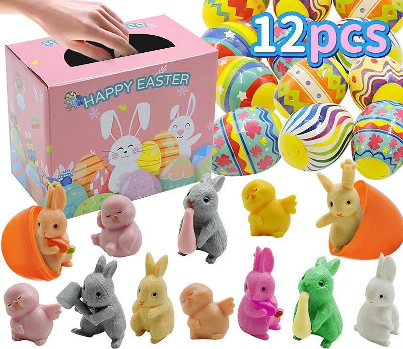 12pcs Prefilled Easter Eggs, Rabbit Toy Filled Easter Eggs, Easter Toy Holiday Basket Stuffers