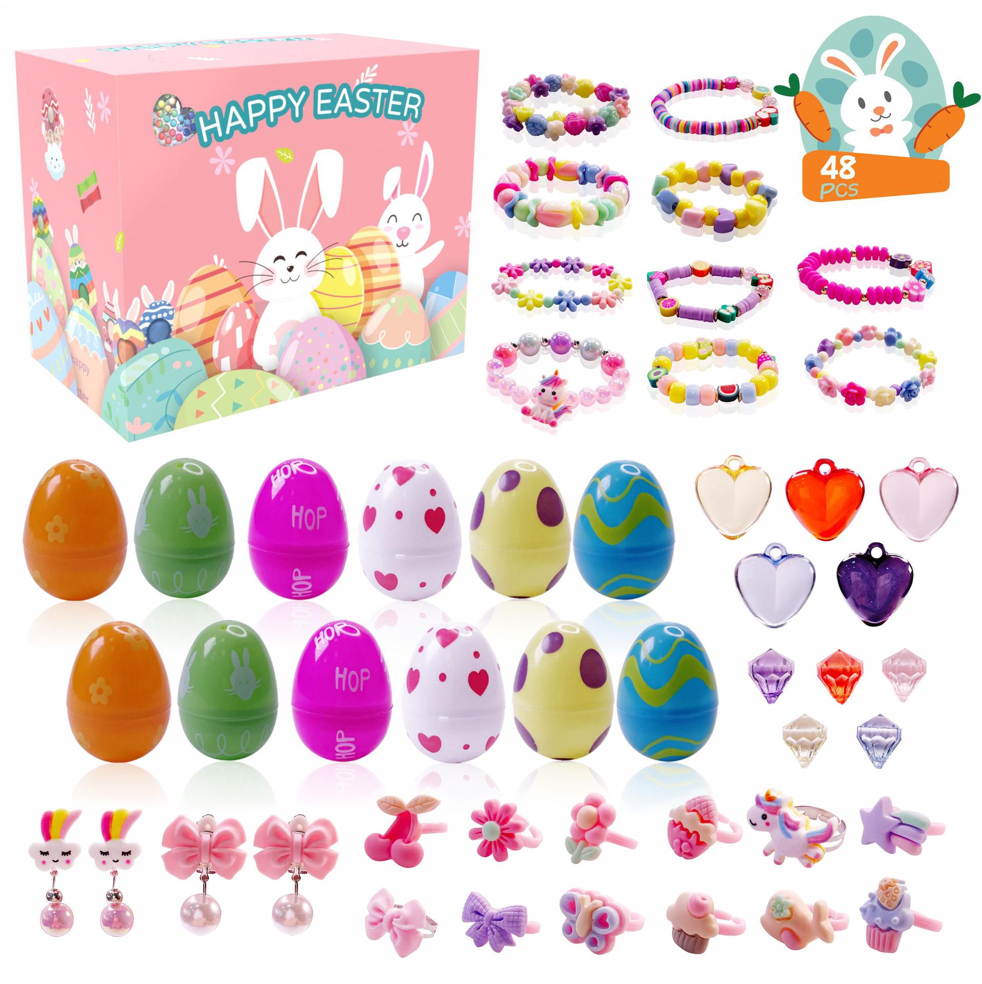 48pcs Prefilled Easter Eggs, Jewelry Toy Filled Easter Eggs, Easter Toy Holiday Basket Stuffers