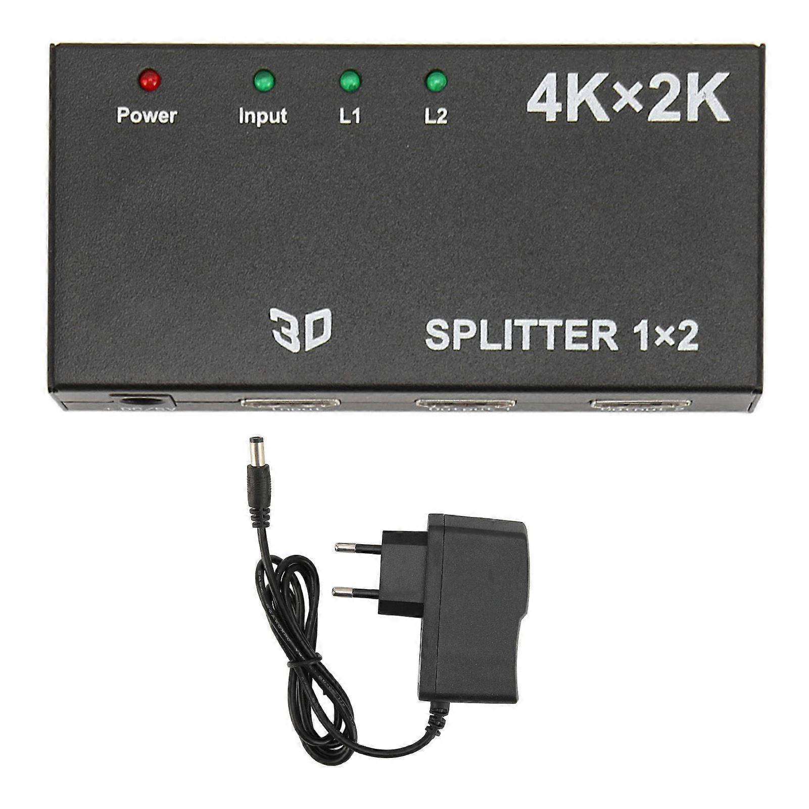 1 In 2 Out 4K HDMI Splitter with AC Adapter