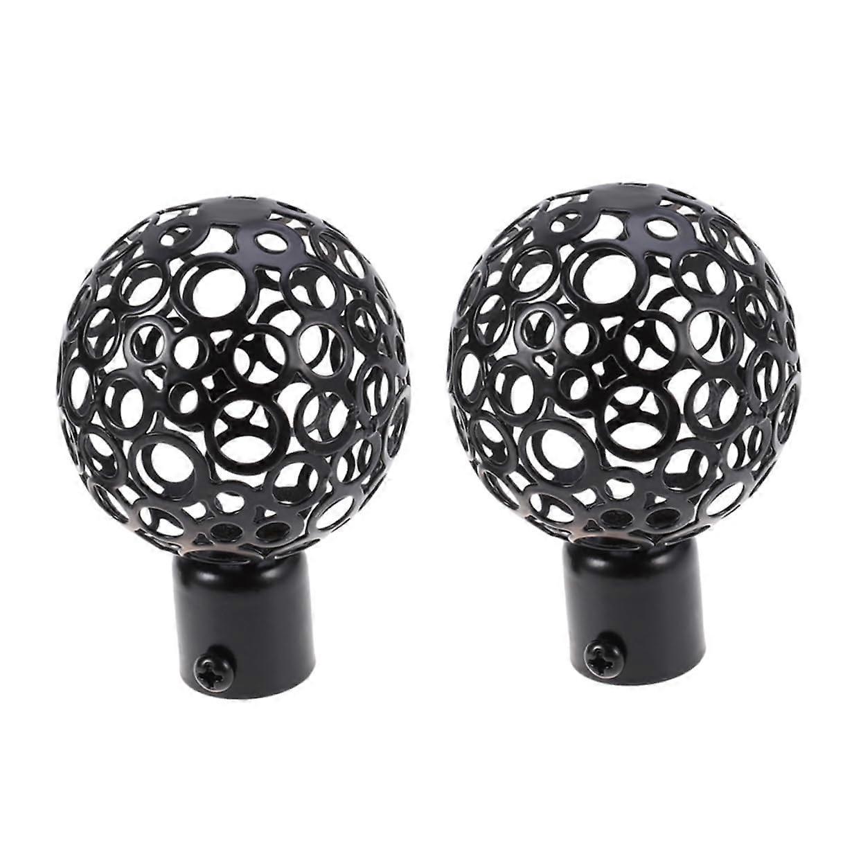 2pcs Curtain Rod Ends, Black Hollow Decorative Finials for Drapes