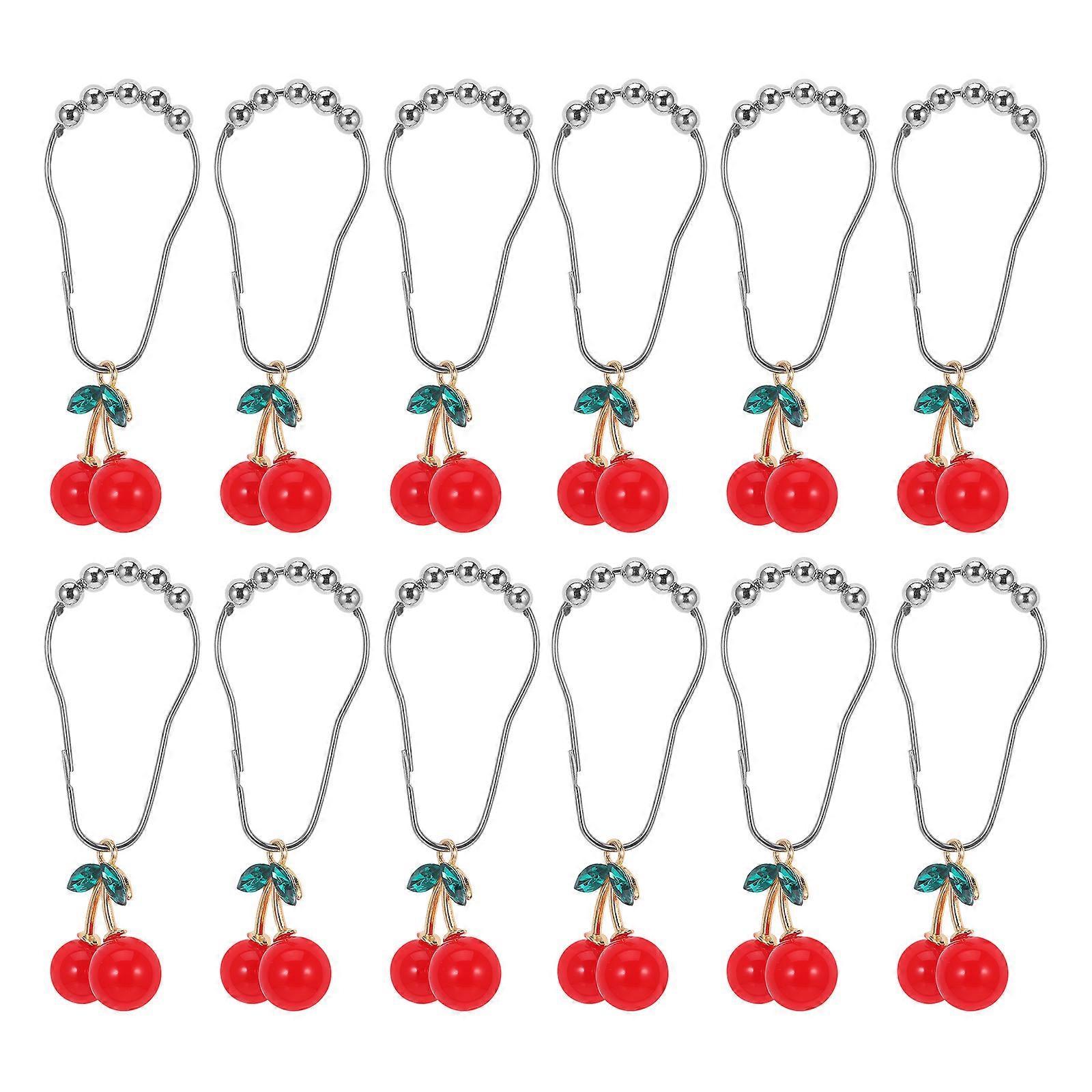 12pcs Cherry Design Shower Curtain Hooks Rings Decorative Curtain Hanger Hooks