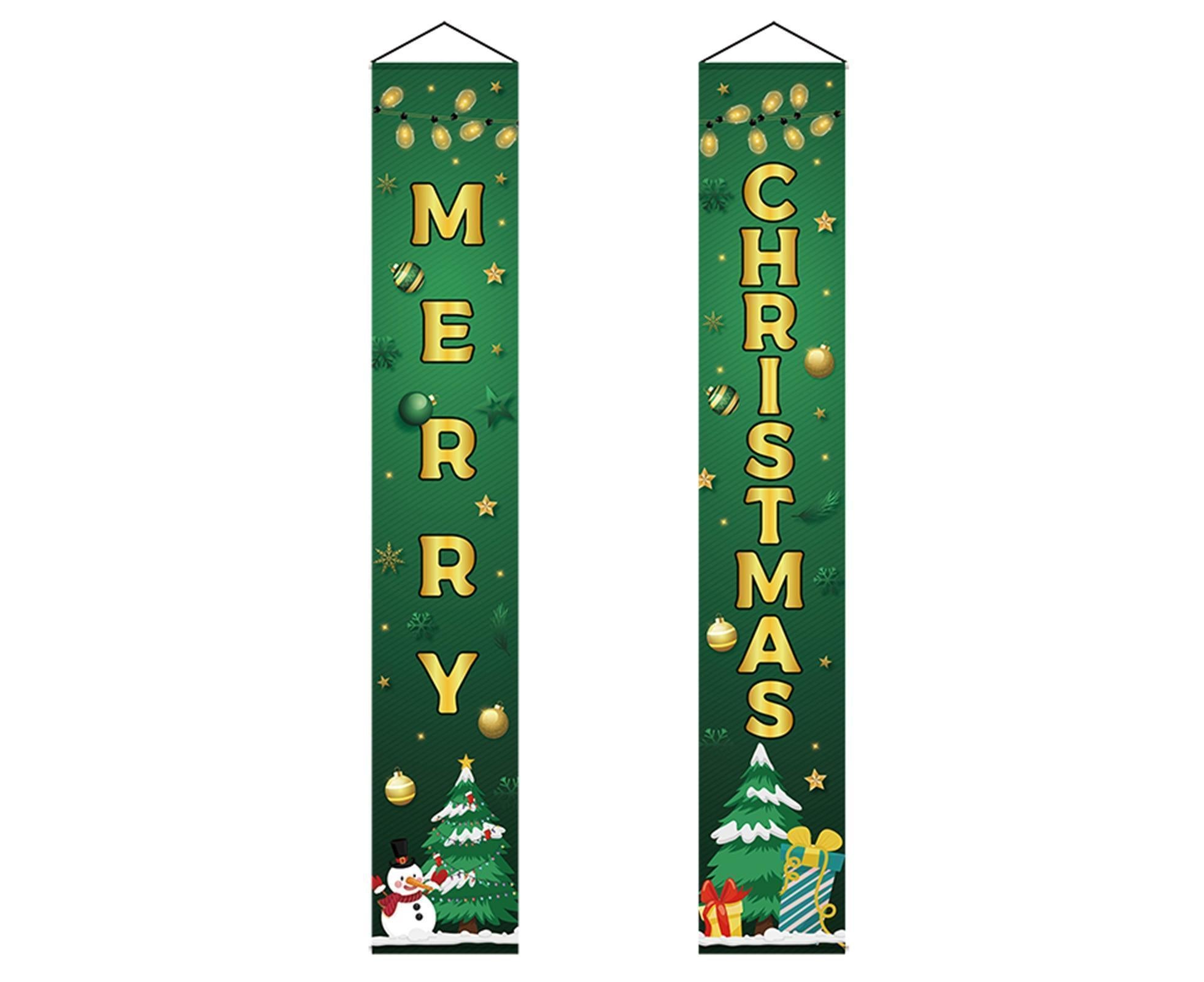 1 Pair Christmas Couplet Scene Layout Thicker Xmas Porch Sign Hanging Banner Party Supplies-Green