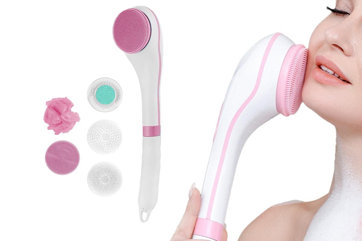 Rechargeable Body Brush Kit with Long Handle -Pink