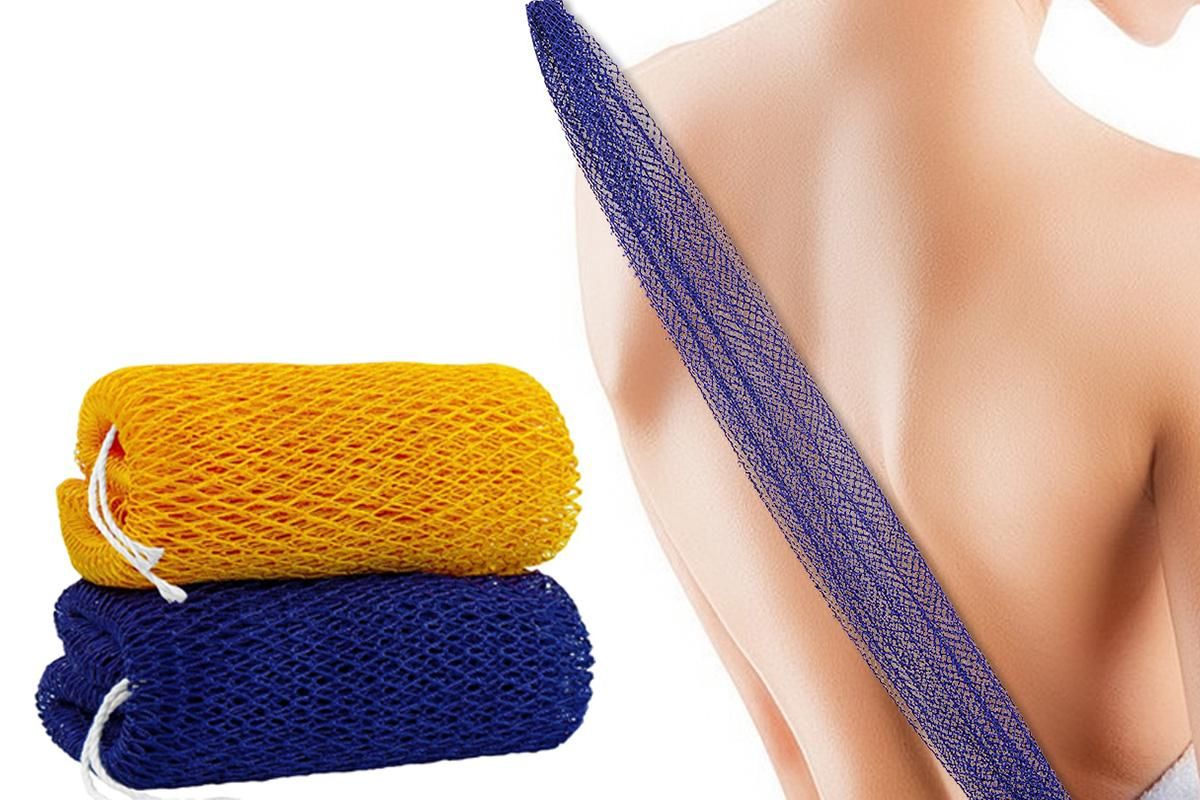 2PCS African Net Sponge Body Scrubber for Exfoliating and Bathing - Blue & Yellow