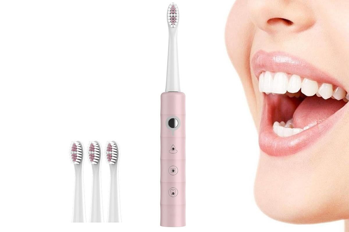 Electric Toothbrush for Adults Powerful Sonic Toothbrush 6 Modes with 4 Replacement Brush Heads - Pink