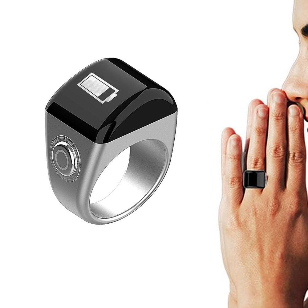 Bluetooth Smart Counter Ring - Digital Tasbih Tally Clicker with Alarm Clock Silver - S