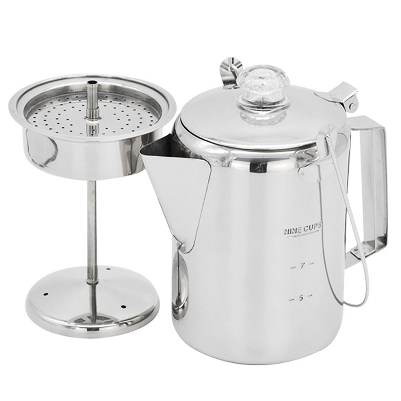 1.2L 9-Cup Stainless Steel Camping Percolator Coffee Pot Stovetop Coffee Maker 1Pc