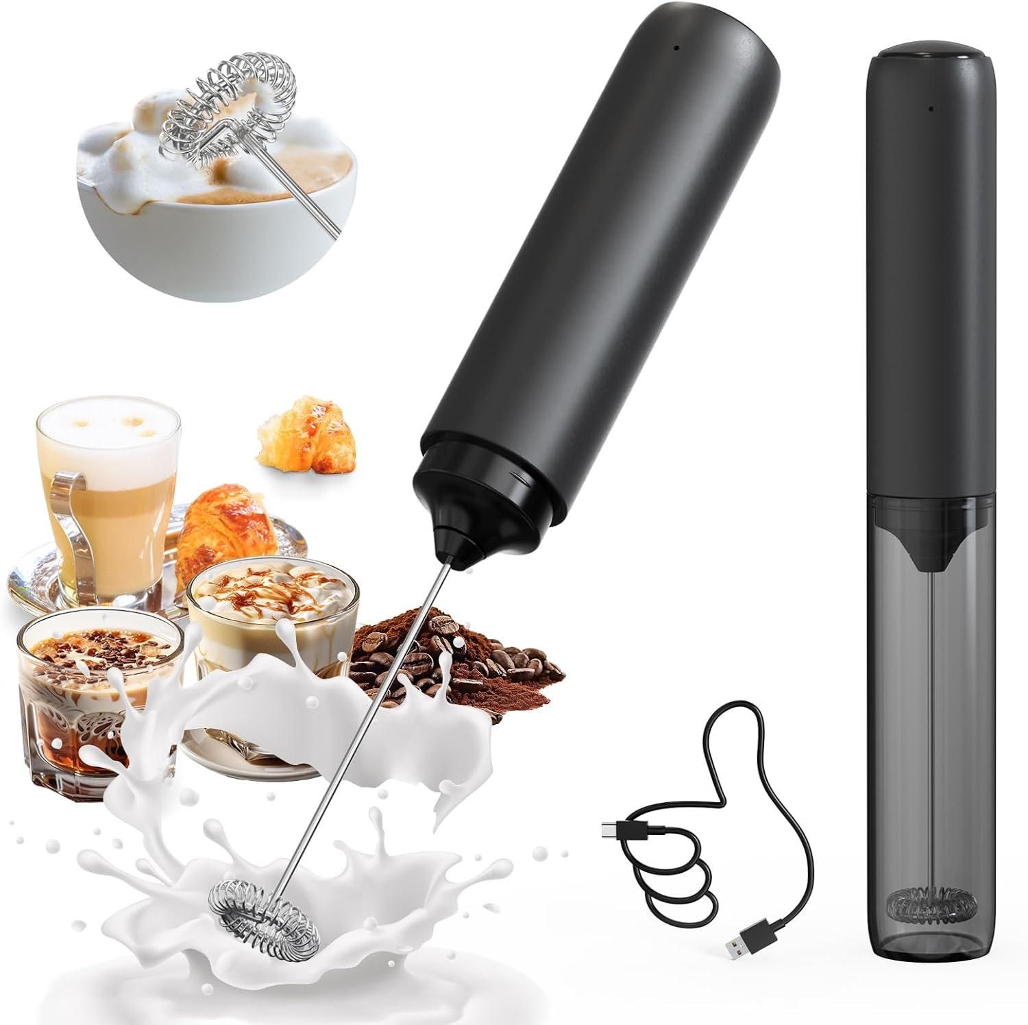 Electric Rechargeable Milk Mixer Handheld Frother USB Charging Black 1pc
