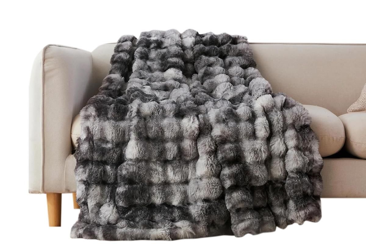 Bubble Tie Dye Throw Blanket Soft Cozy Microfiber Lightweight Warm -Dark Grey XL