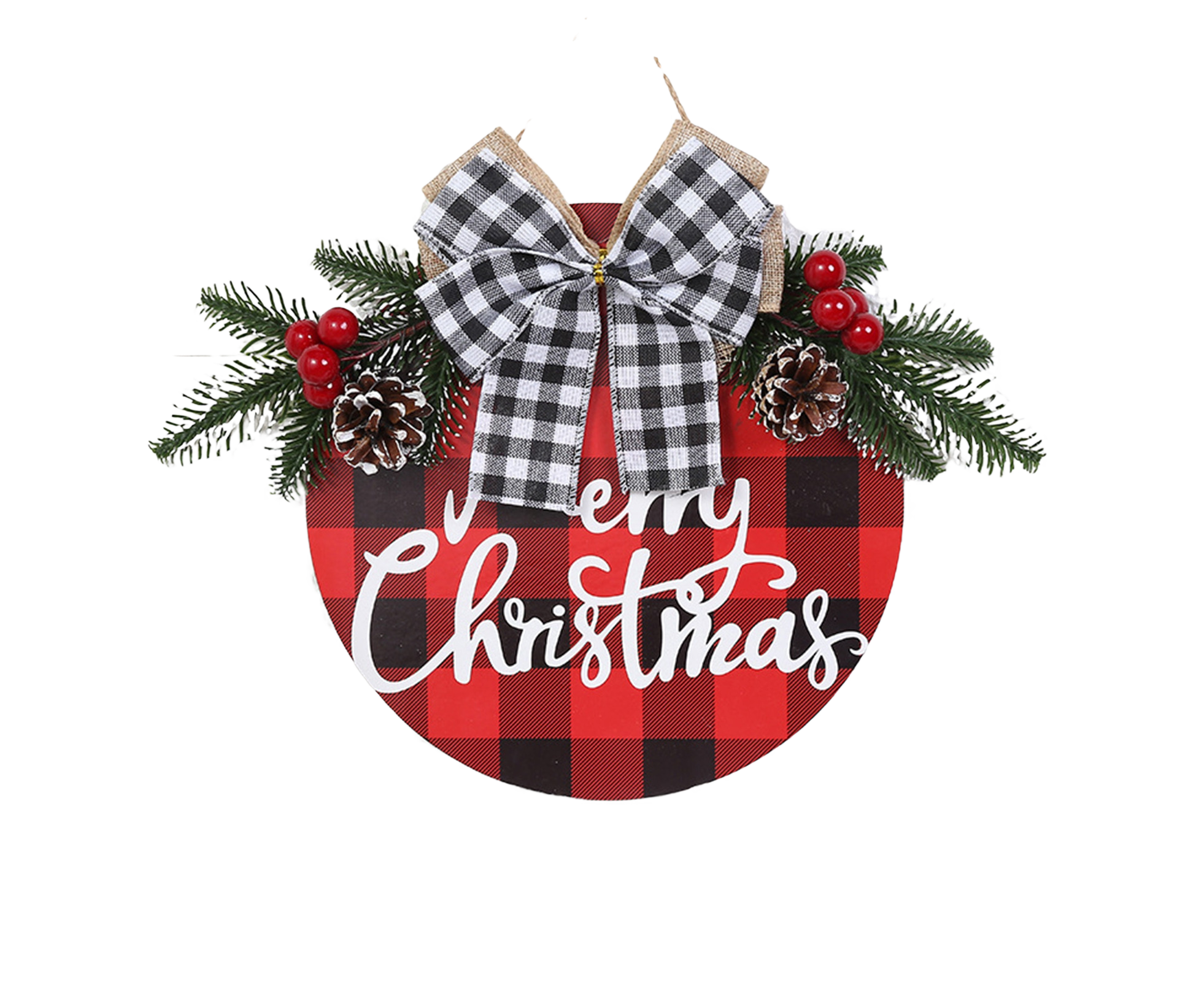 Welcome Sign Bow-knot Plaid Wooden Sign-Red