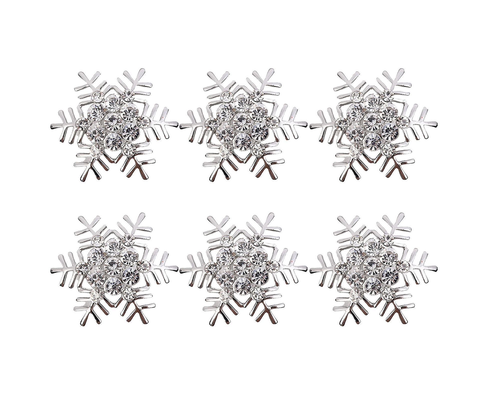 6Pcs Napkin Rings Snowflake Shape Multi-purpose Alloy Snowflake Napkin Rings Set for Gift-Silver