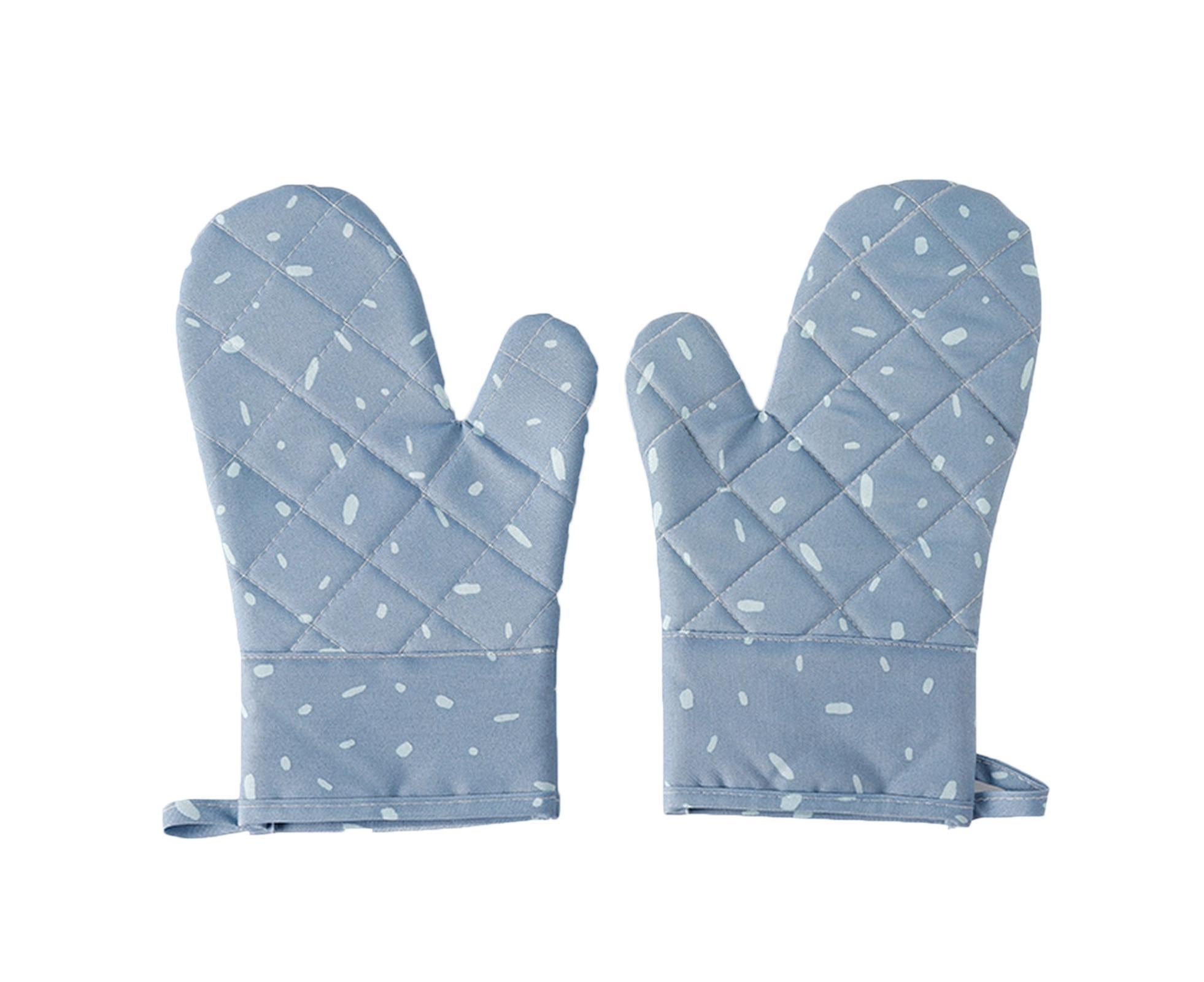 1 Pair Oven Gloves Anti-sbabies Heat Insulation Fabric Thicker Baking Mitts for Kitchen-Blue