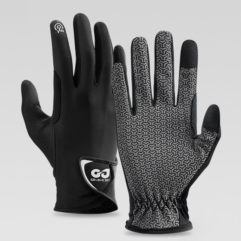 Equestrian Riding Gloves, Full-Palm Silicone Anti-Slip & Durable Touchscreen Model, Ice-Silk Cooling, Breathable, and UV-Protective, Suitable for Outdoor Sports, Driving, and Training—Black-L